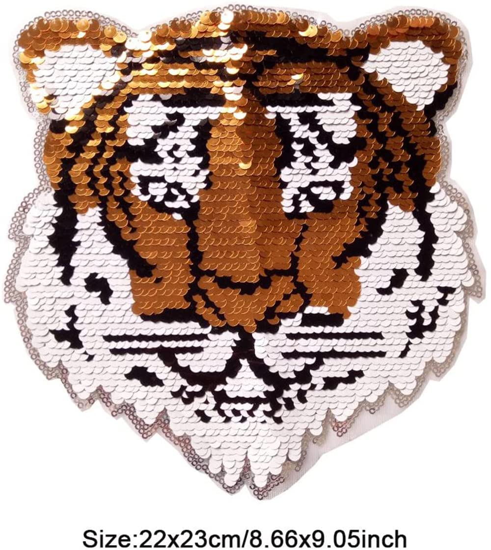 Color Changing Reversible Tiger Sequins Patch - Embroidered Beaded Applique for T-Shirts, Jeans & Jackets - Perfect for DIY Fashion, Costumes & Embellishing Denim, Hoodies & Bags