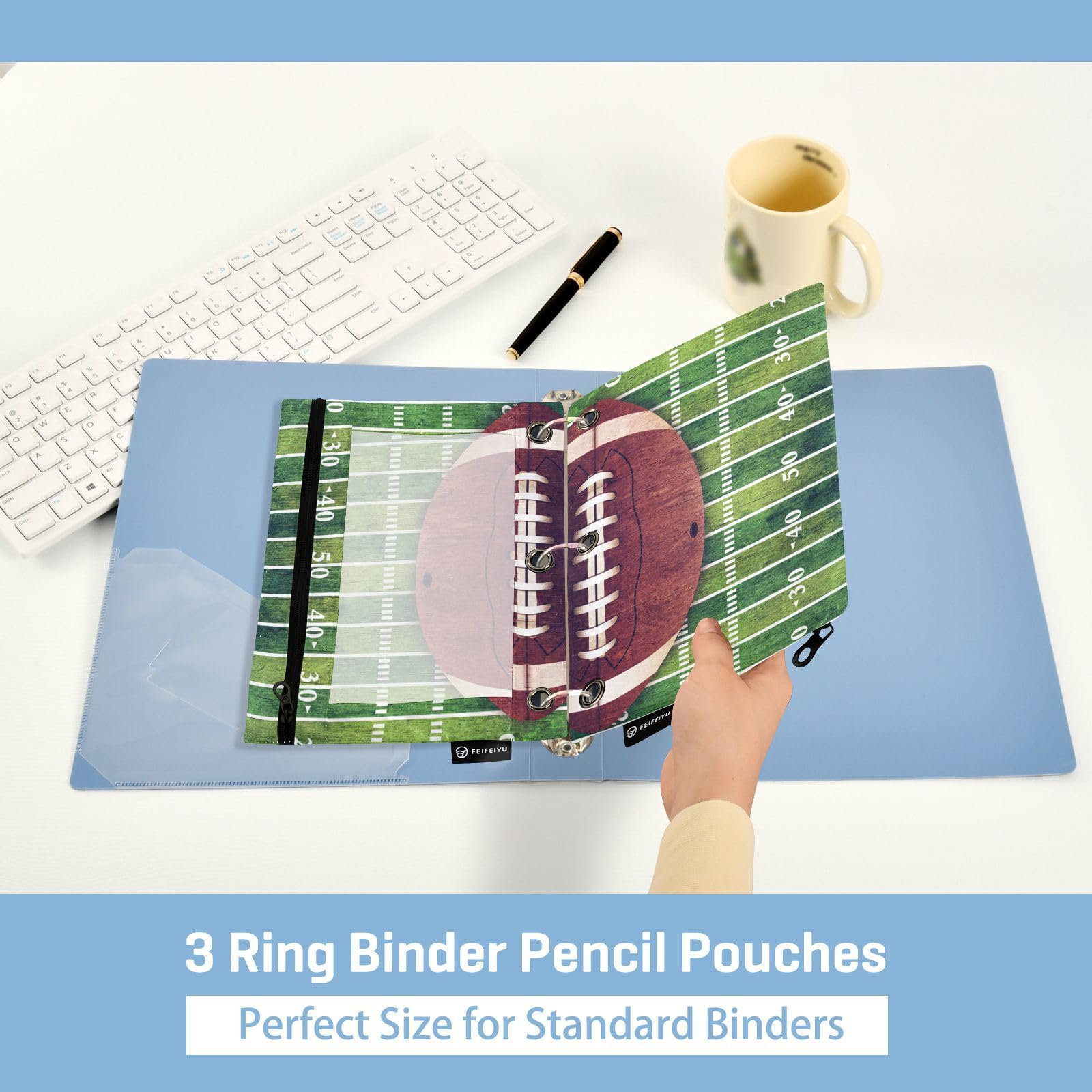 2 Pack Clear Zippered Football Pencil Pouch for 3 Ring Binder - School, Office & College Supplies - Perfect for Organizing Pens, Cosmetics & Daily Essentials