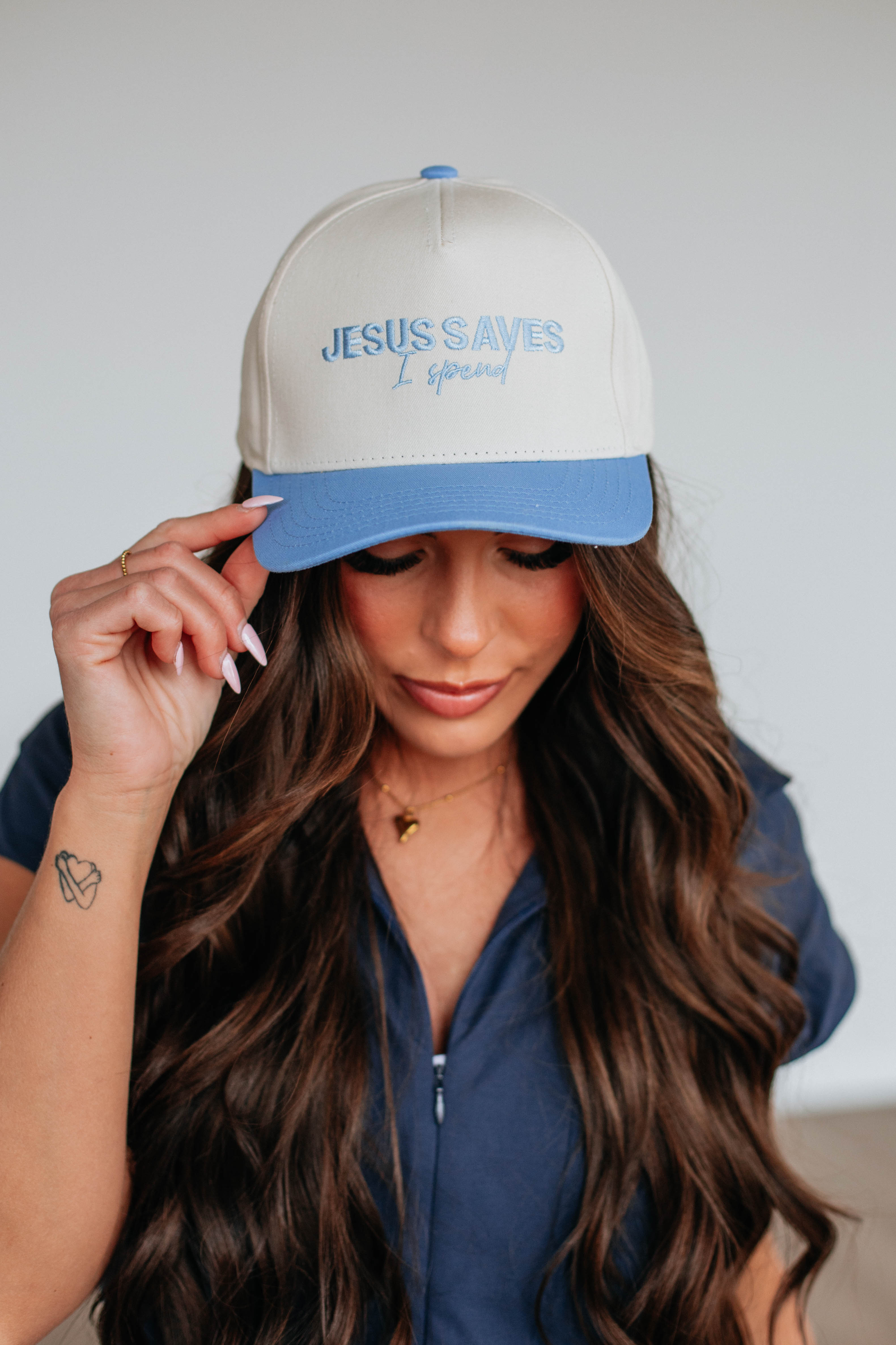 Jesus Saves I Spend Trucker Hat - Stylish Christian Trucker Cap for Men & Women - Perfect for Church, Road Trips & Outdoor Activities