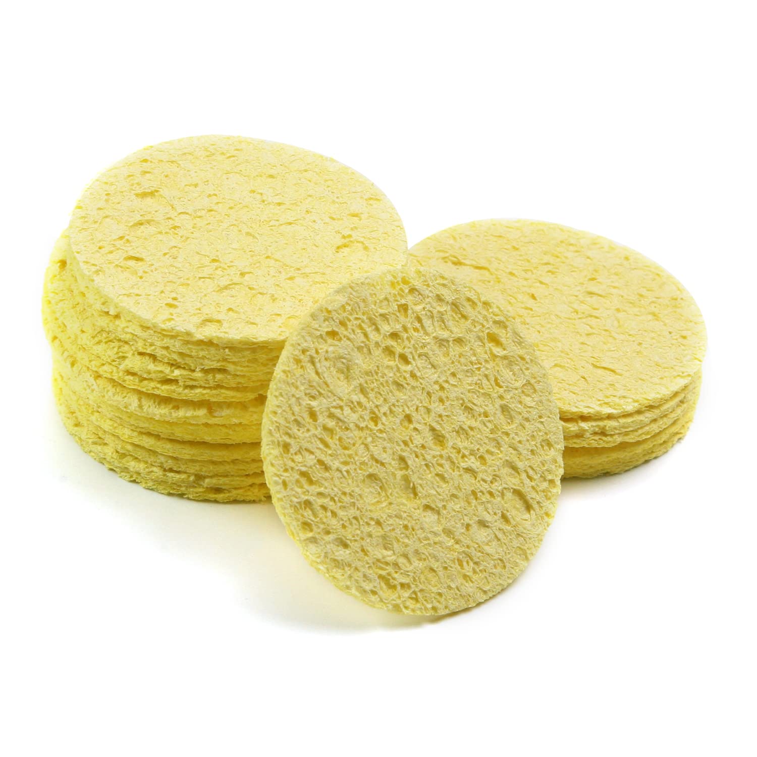 Fielect 20Pcs High-Temperature Resistant Round Soldering Sponge 55mm x 55mm x 6mm - Premium Solder Iron Tip Cleaner Pads for Welding, Electronics Repair & DIY Projects (Yellow) - Perfect for Soldering Stations, Workshops & Home Use