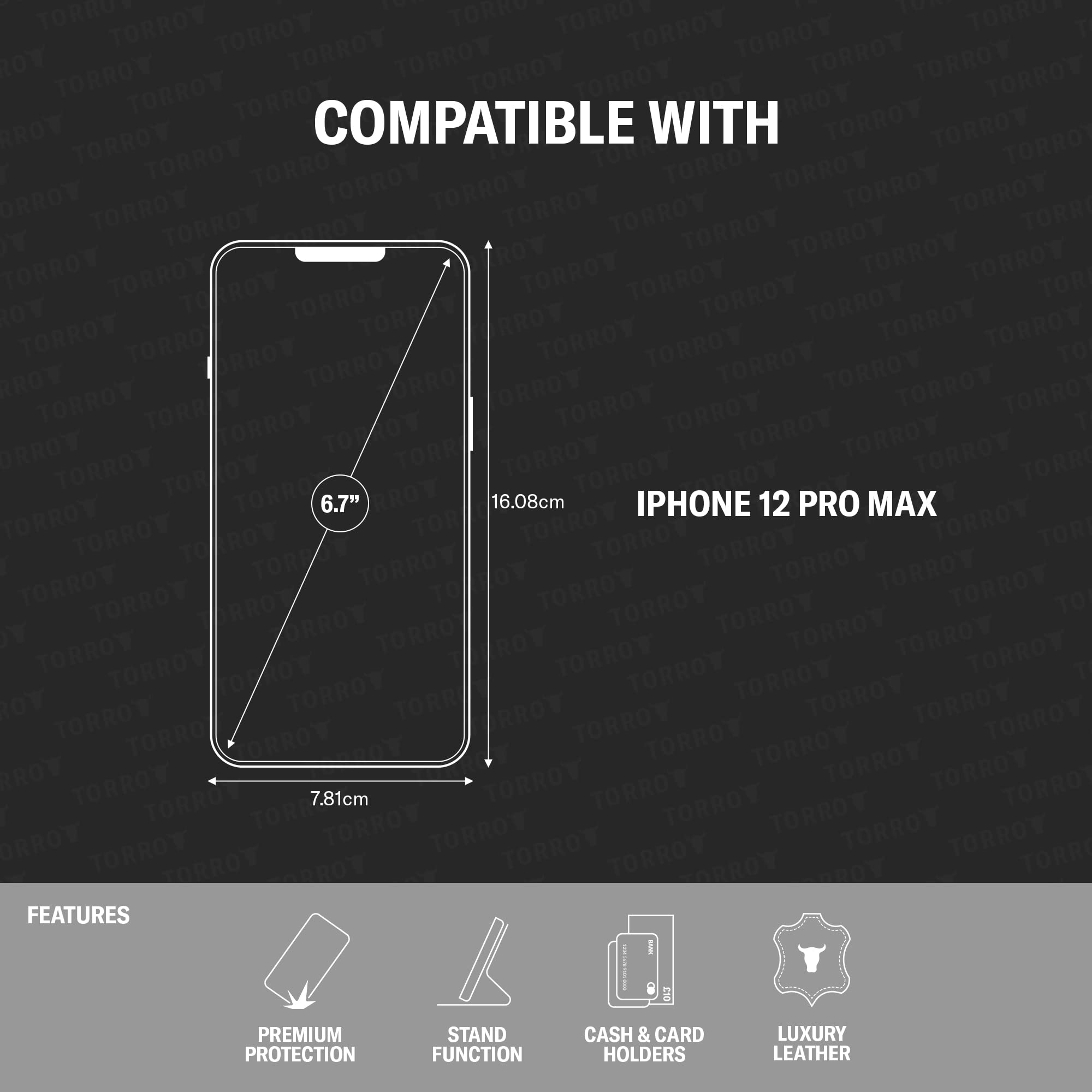 Premium TORRO Genuine Leather Wallet Case for iPhone 12 Pro Max - Slim Protective Cover with Card Holder & Kickstand Function (Dark Brown) | Perfect for Business, Travel & Everyday Use