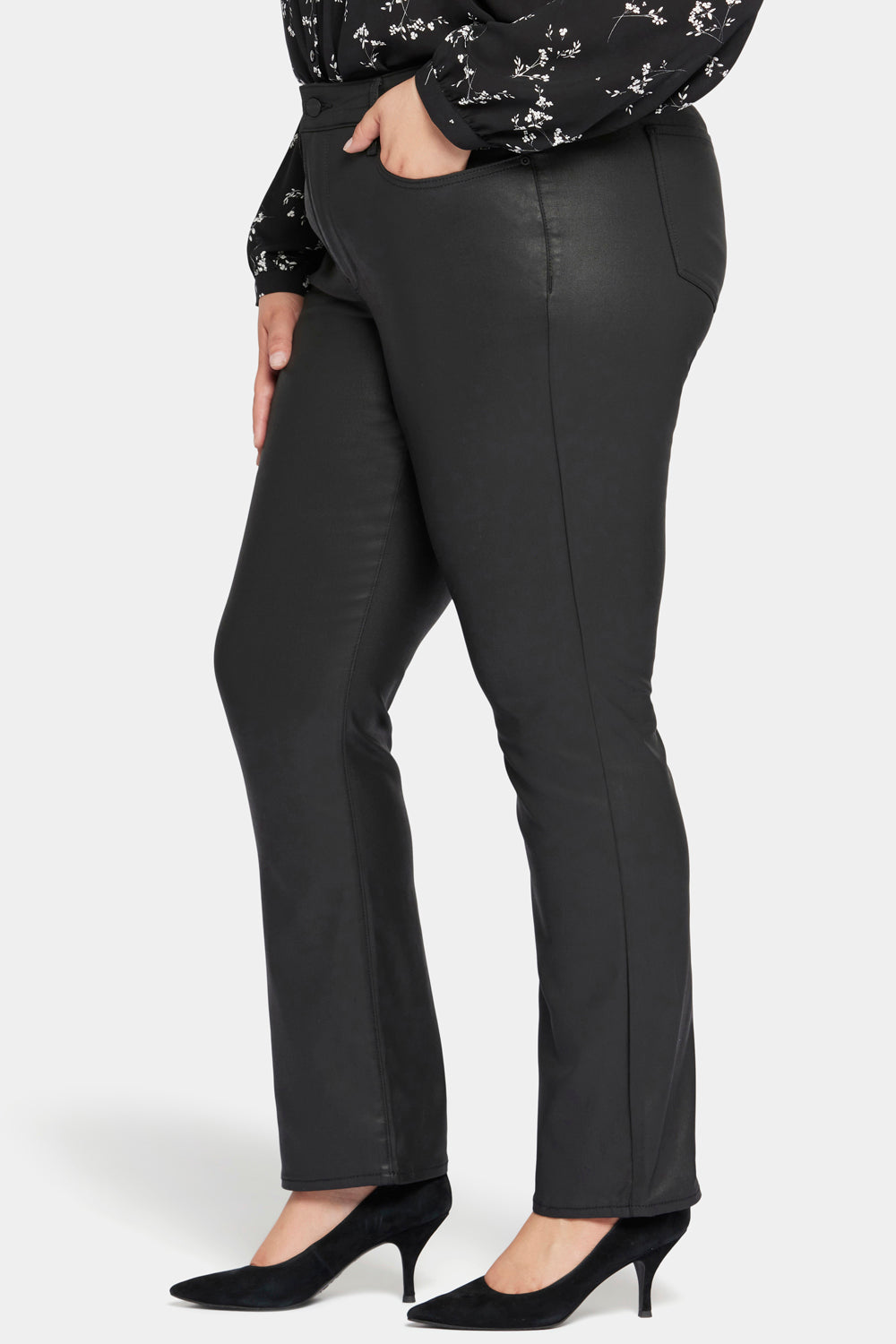 Plus Size Coated Marilyn Straight Jeans - Black High-Shine Denim Pants for Women | Perfect for Night Out, Date Night & Office Wear