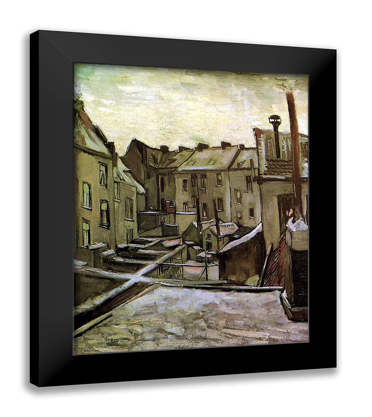 Van Gogh Backyards Old Houses Antwerp Snow Art Print - 20x24 Inch Black Modern Framed Wall Decor for Living Room, Bedroom & Office