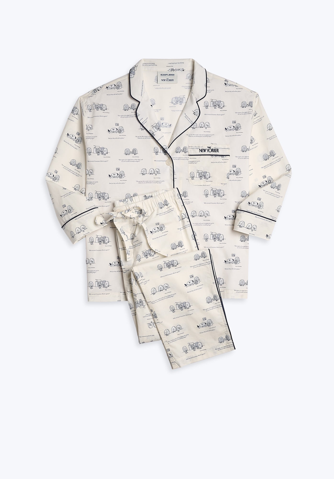 Sleepy Jones x The New Yorker Marina Pajama Set - Dozin' Bagels Cream Cotton Lounge Wear | Cozy Sleepwear for Women, Perfect for Bedtime & Relaxation at Home
