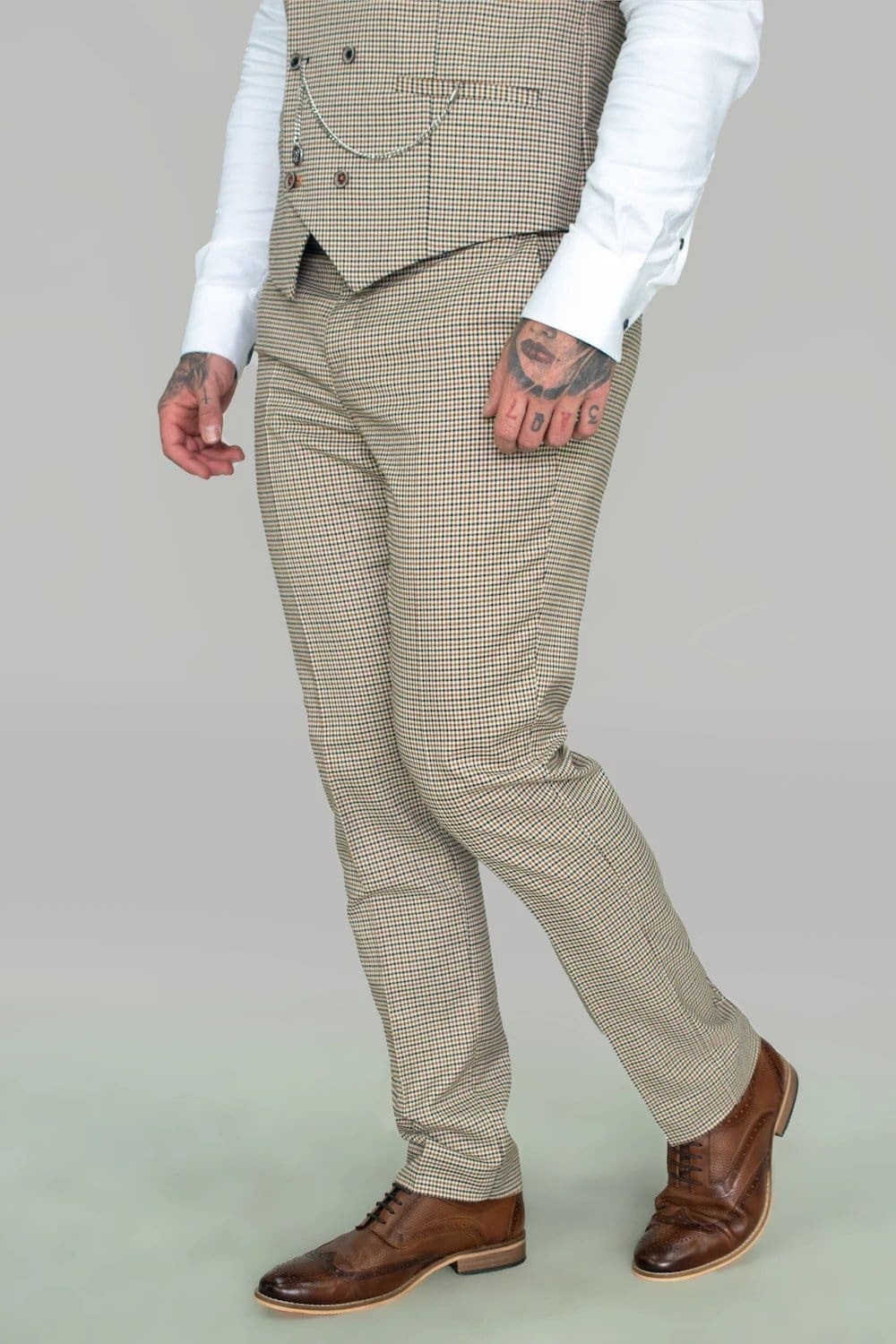 Cavani Elwood Grey Houndstooth Dress Pants for Men - Classic Business Casual Trousers for Office & Formal Occasions