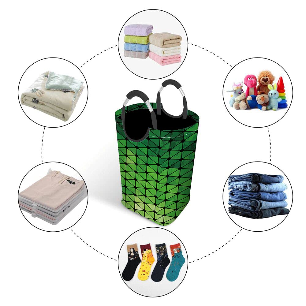 Wondertify Geometric Triangle Laundry Hamper - Mosaic Grass Clothes Basket with Easy Carry Handles for Clothes Organizer & Toy Storage (Green) - Perfect for Kids' Rooms, Dormitories & Laundry Organization