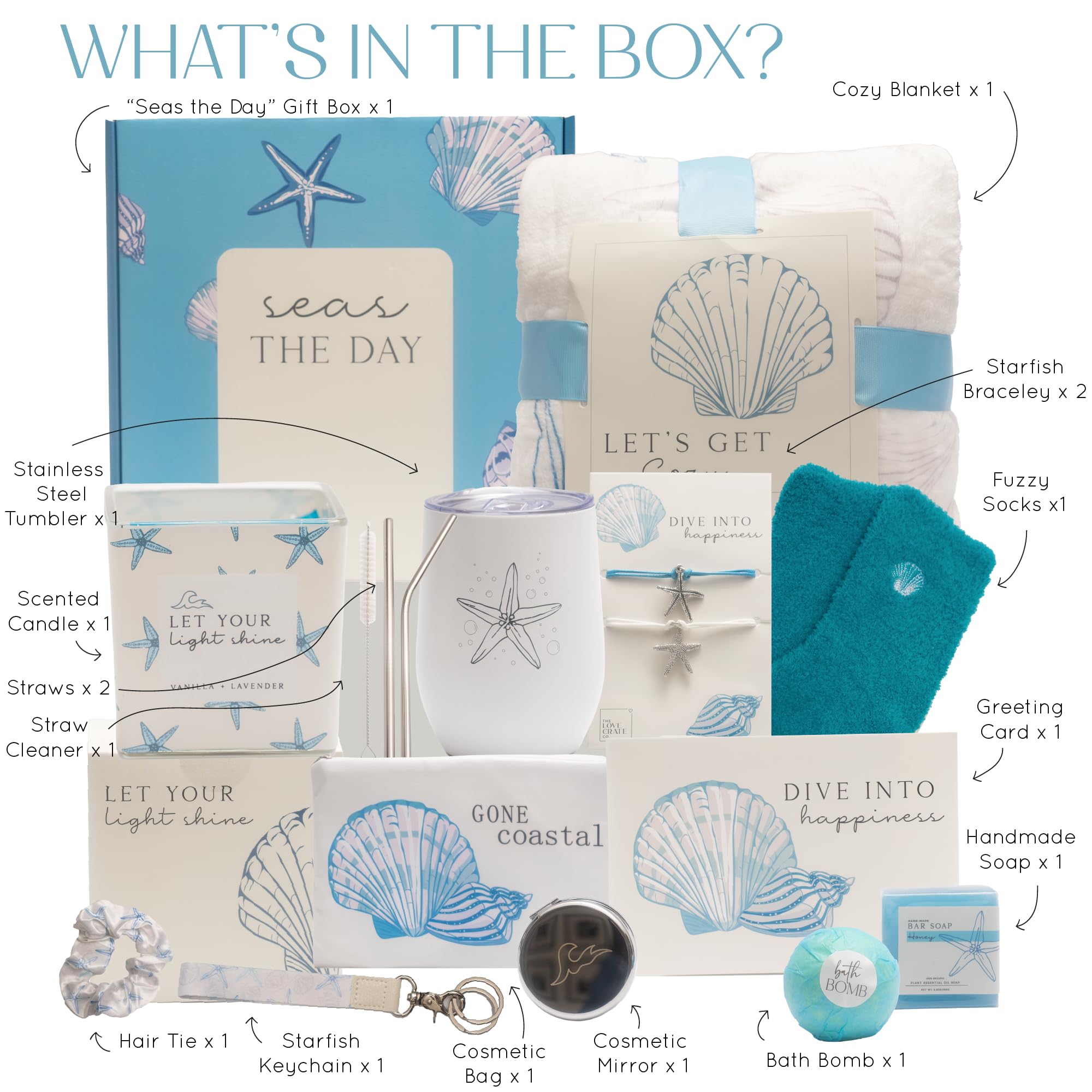 15-Piece Ocean Themed Self Care Gift Box for Women - Spa, Beach & Wellness Kit - Perfect for Birthdays, Get Well Soon, Surgery Recovery & Thinking of You Gifts - Relaxation & Stress Relief Gift Set for Her