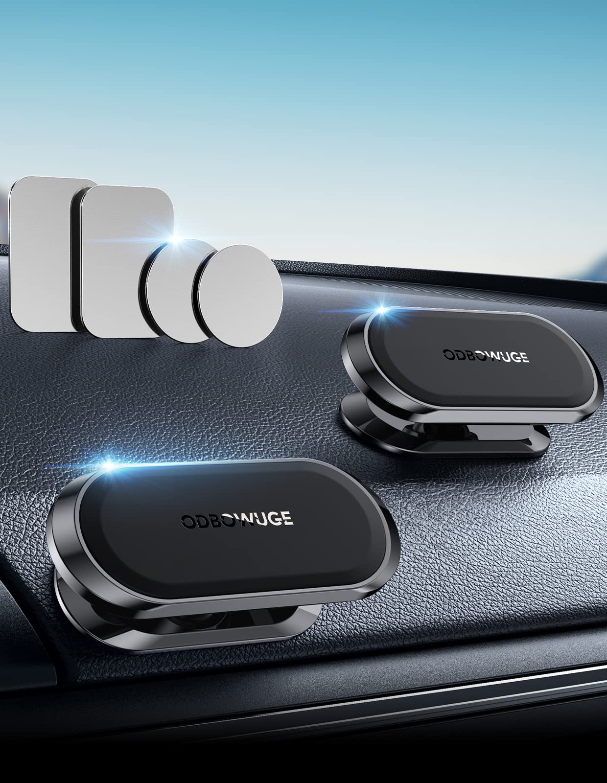 【2 Pack】Upgraded Magnetic Car Phone Holder - 360° Adjustable Dashboard Mount with 8 Strong Magnets, Compatible with iPhone, Samsung & All Smartphones - Perfect for Hands-Free Driving & GPS Navigation