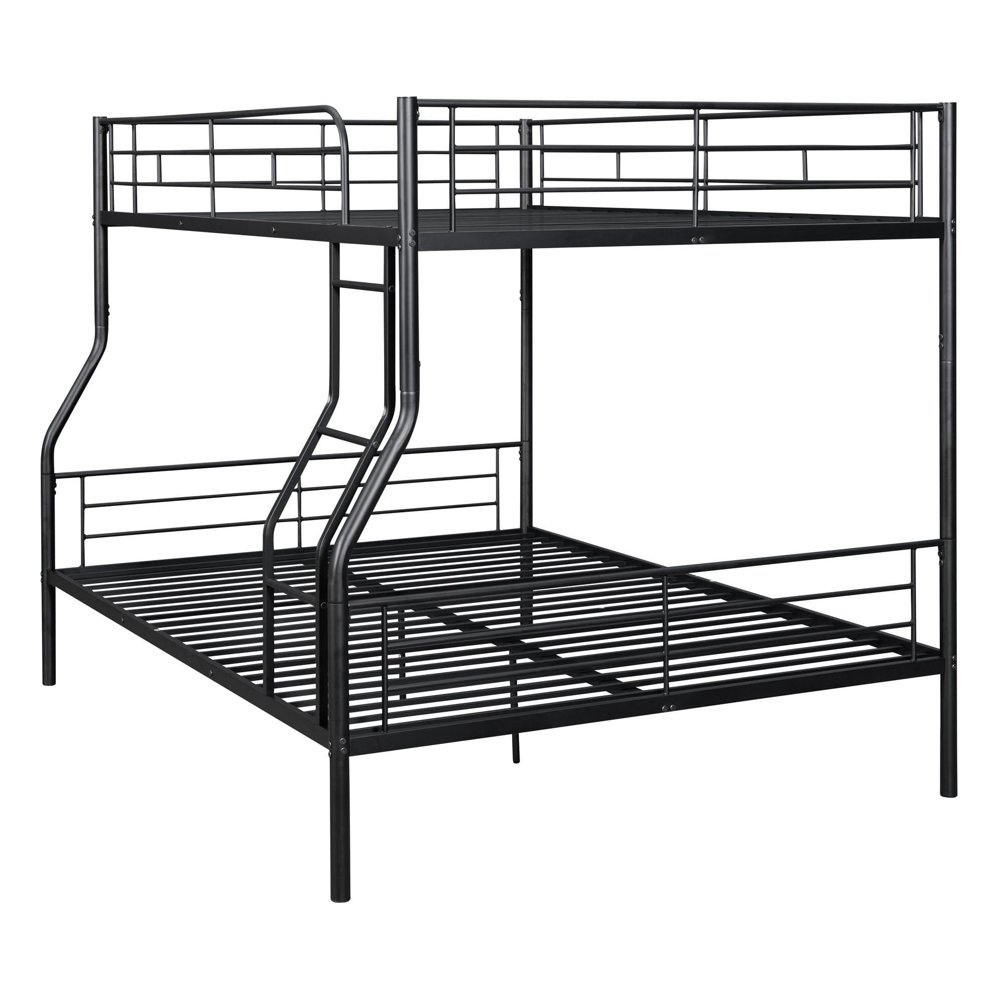 Full XL Over Queen Bunk Bed with Built-in Ladder & Guardrail - Heavy Duty Metal Convertible Bunk Bed for Kids, Teens & Adults - Space Saving Black Bunk Bed for Small Rooms, Dorms, Guest Rooms & Vacation Homes