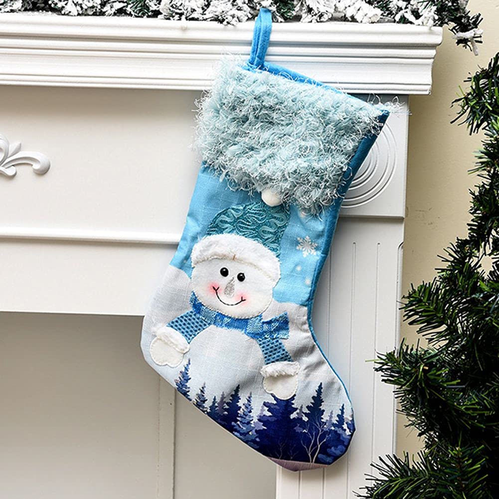 Pink & Blue Christmas Stockings - Santa & Snowman Holiday Decor for Fireplace, Xmas Tree, Winter Party - Festive Gift Bag & Hanging Ornament