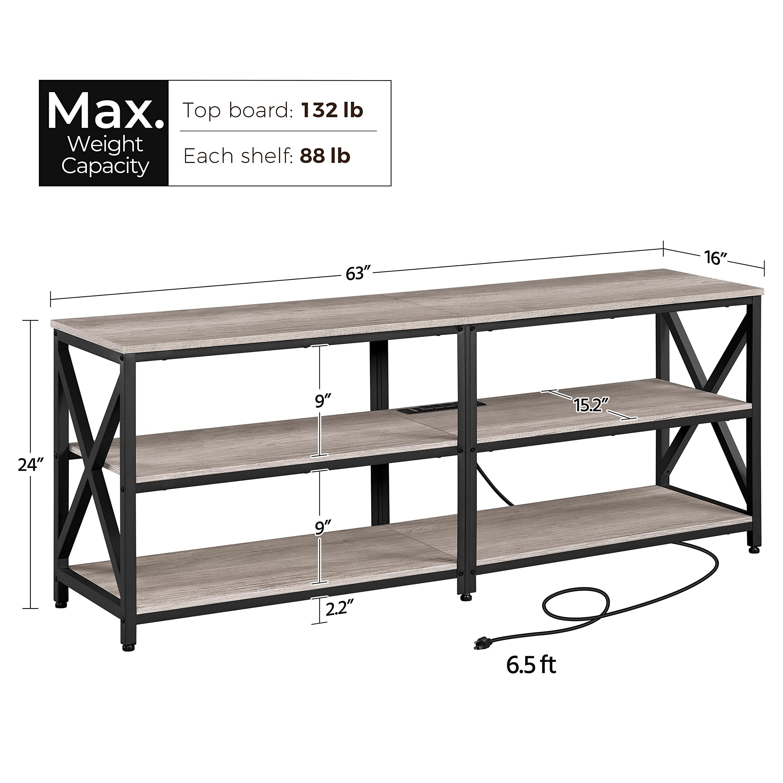Yaheetech 70 Inch TV Stand with Power Outlet & Charging Station - 3-Tier Entertainment Center with Storage Cabinet for Living Room, Bedroom & Home Theater - Modern Gray TV Console for Smart TVs & Media Devices
