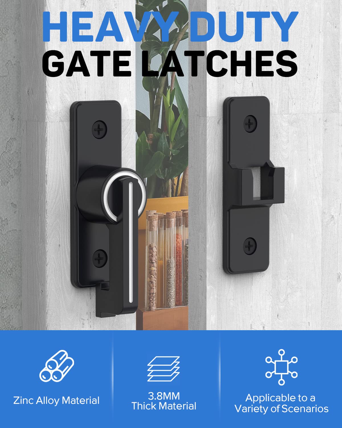 Heavy Duty Zinc Alloy Barn Door Lock - 3.8mm Flip Latch Safety Bolt for Sliding & Swing Doors - Secure Shed, Garage, Yard & Bathroom - Luminous Black Finish (1 Pack) - Perfect for Home Security & Privacy Protection