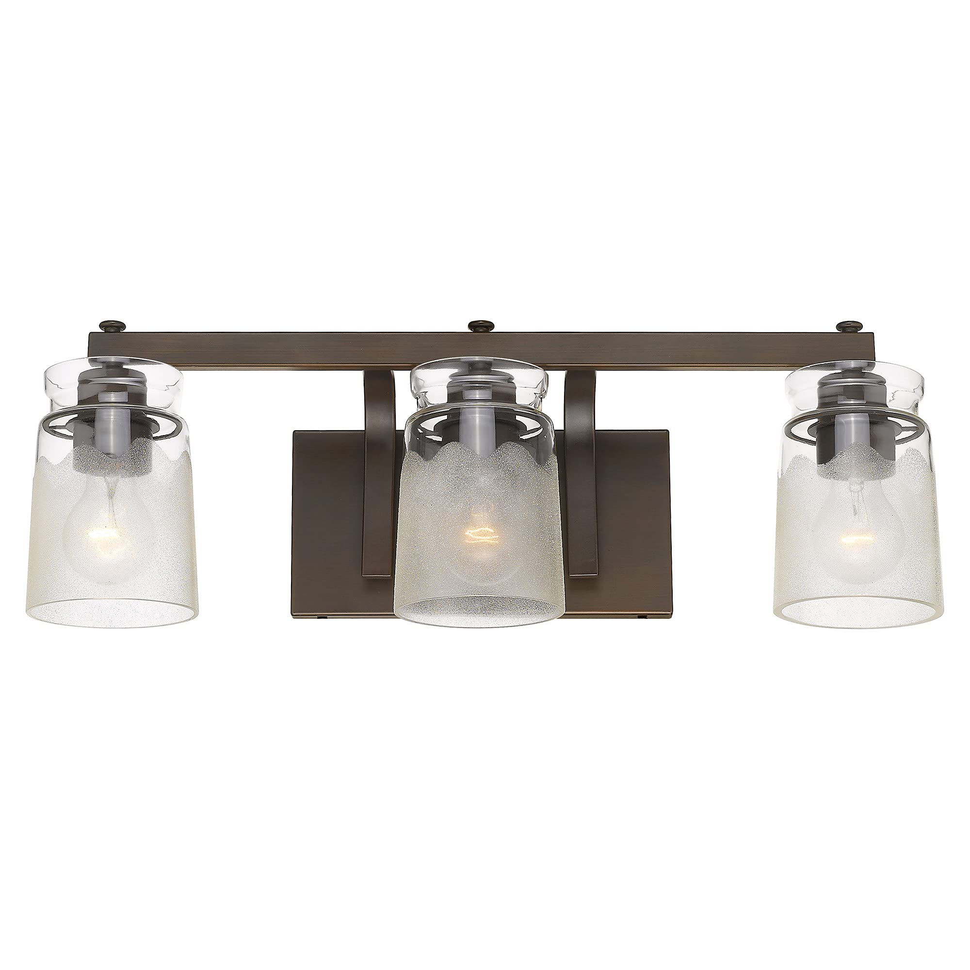 Golden Lighting - Travers 3-Light Bath Vanity Fixture in Rubbed Bronze with Clear Artisan Glass - Modern Vanity Lights for Bathroom, Bedroom & Dressing Room - Bathroom Lighting Fixture for Home Decor & Renovation