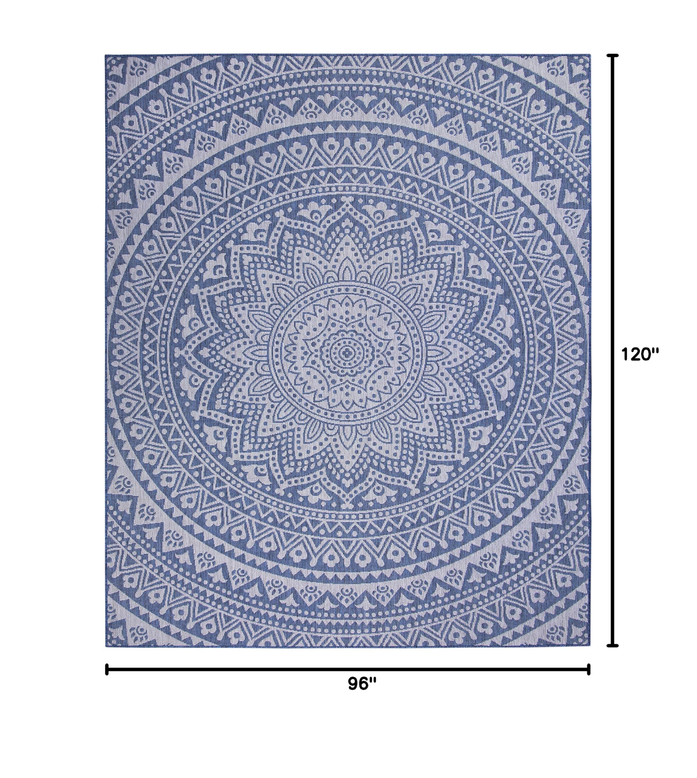 Bohemian Mandala Design Indoor/Outdoor Area Rug - Stain Resistant, Washable & Waterproof - Perfect for Patio, Balcony, Living Room, Kitchen & Bedroom Decor (8'x10', Denim Blue) - Ideal for Yoga Spaces, Meditation Rooms & Boho Chic Home Styling
