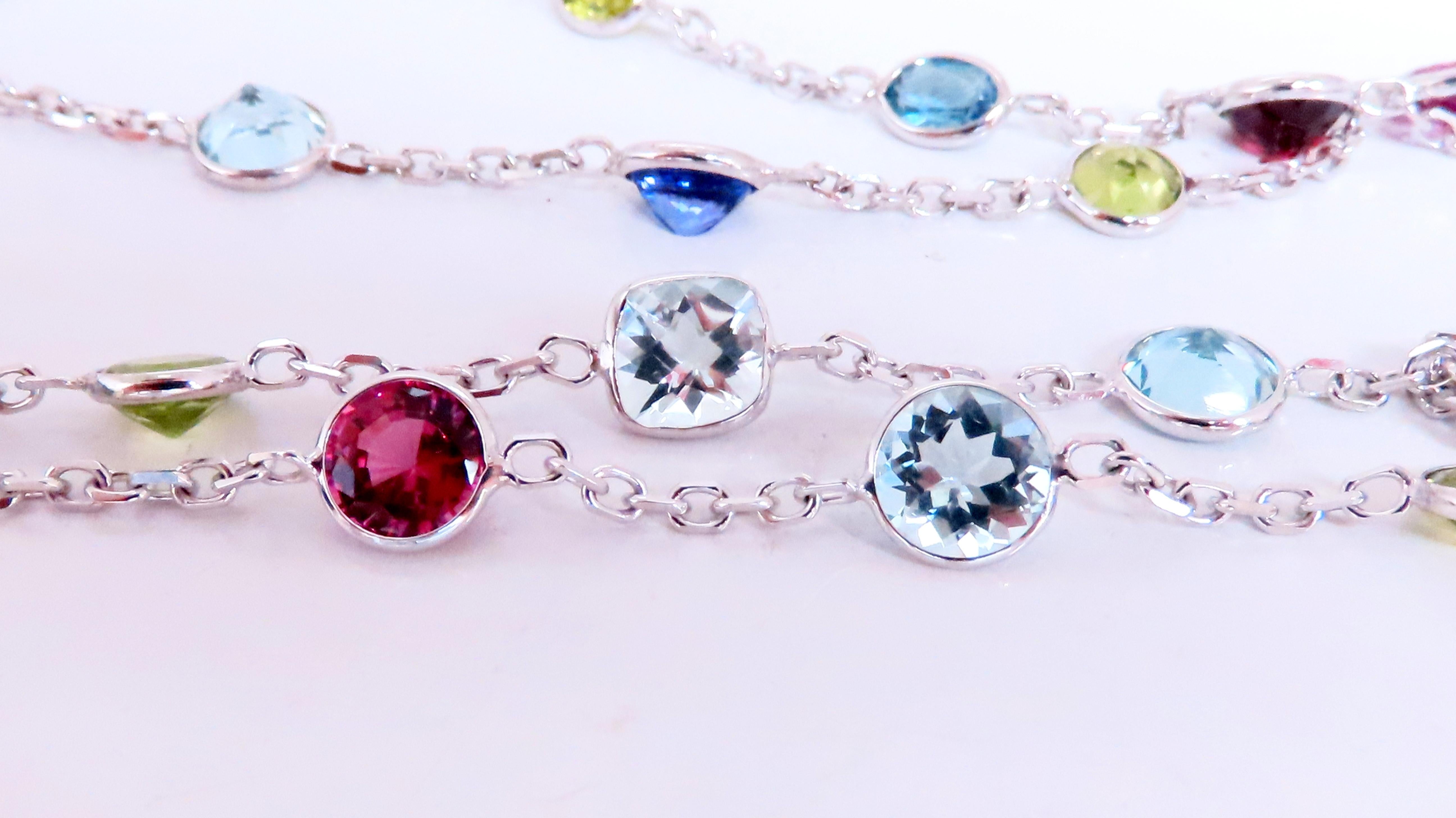 80ct Natural Aquamarine Peridot Garnet Tourmaline Necklace in 14kt Gold - Elegant Birthstone Jewelry for Women, Perfect for Weddings, Anniversaries & Special Occasions