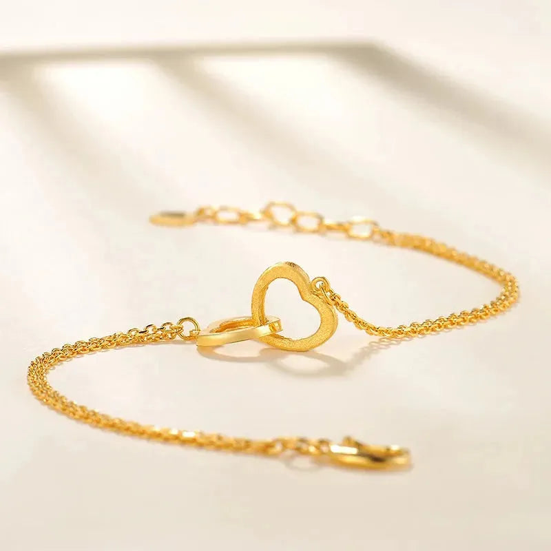 24K Pure Gold Bracelet for Women - 999 Solid Real Gold Bangle with Heart Charm, Elegant & Romantic Jewelry Gift for Her | Anniversary, Valentine's Day, Birthday Present
