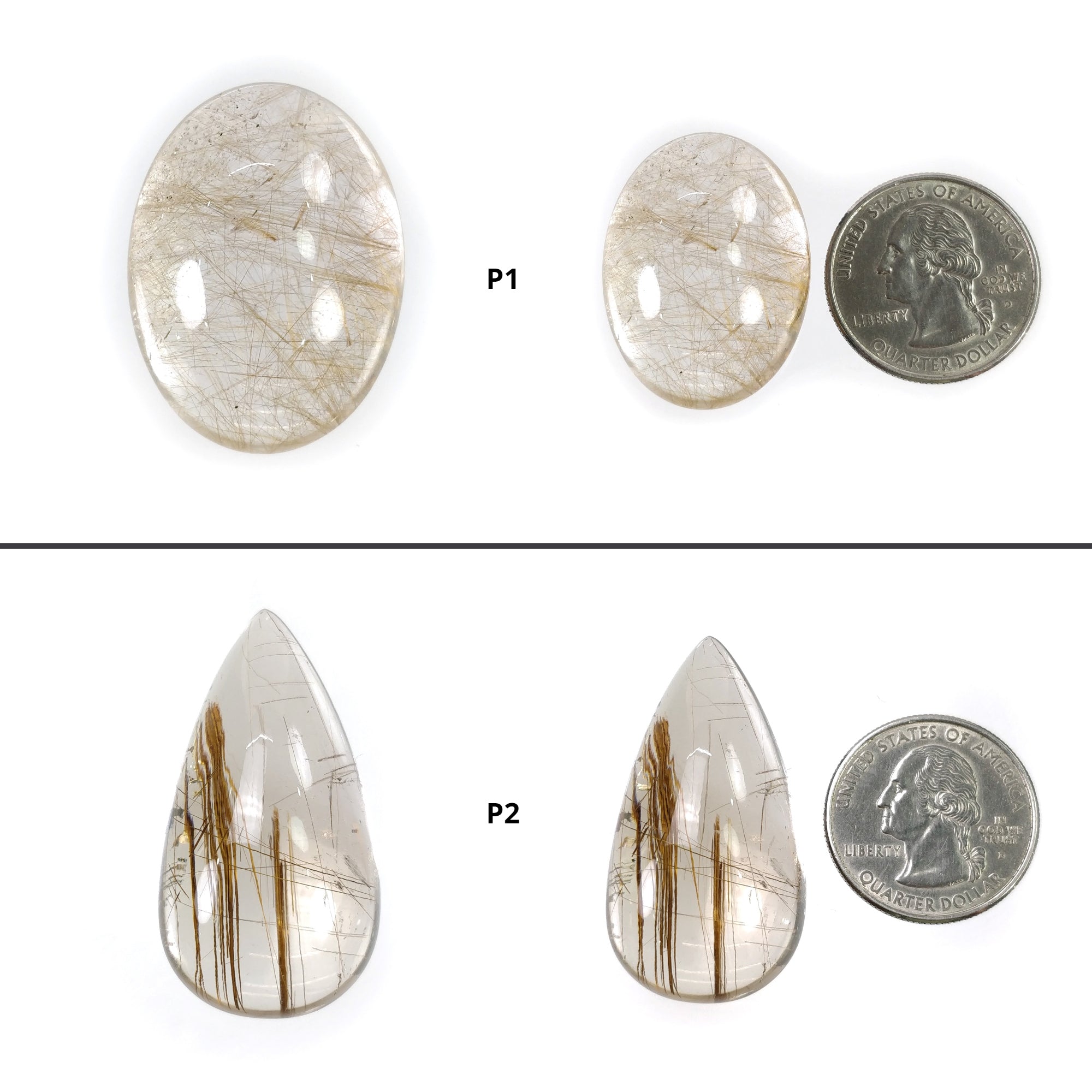Natural Golden Rutile Quartz Gemstone Cabochon - Untreated, Unheated Oval Pear Shape for Jewelry Making, Healing Crystals & Spiritual Decor
