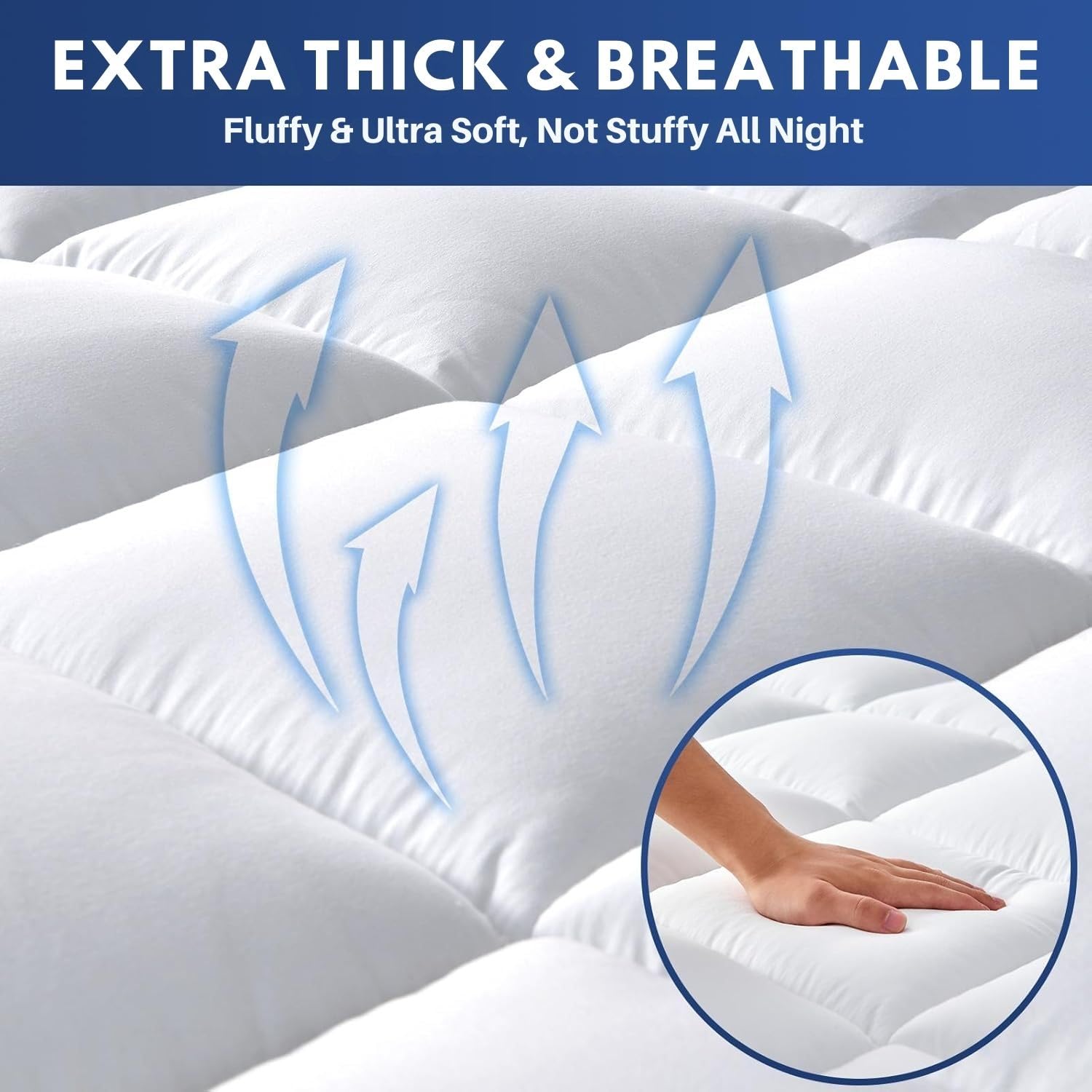 5cm Box Stitched Quilted Microfiber Bunk Bed Mattress Topper - Deep Pocket Fitted Bed Pad with Elastic Straps for Kids & Dorms | Soft & Breathable | Perfect for Bunk Beds, Trundle Beds & Sleepovers