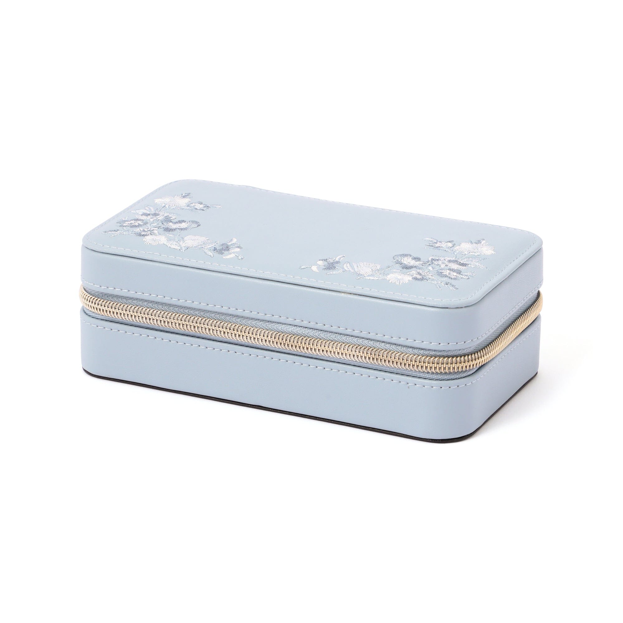 Elegant Embroidery Flower Jewelry Box - Medium Blue | Perfect for Travel, Gifts & Organizing Necklaces, Rings & Earrings