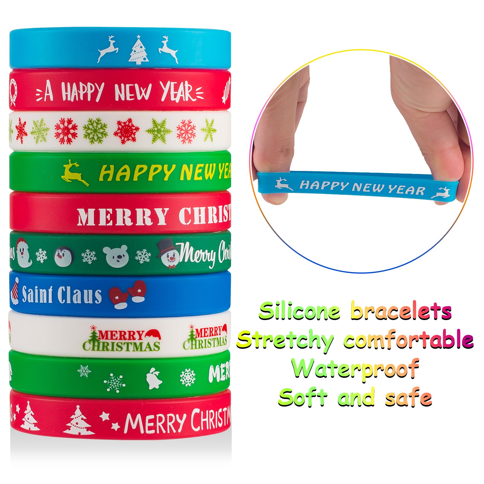 30pcs Christmas Silicone Bracelets for Kids - Bulk Rubber Wristbands Pack for Holiday Party Favors, Stocking Stuffers & Gifts - Cute Christmas Accessories for Students, Teens & Children - Perfect for Classroom Rewards, Christmas Events & Festive Celebrations