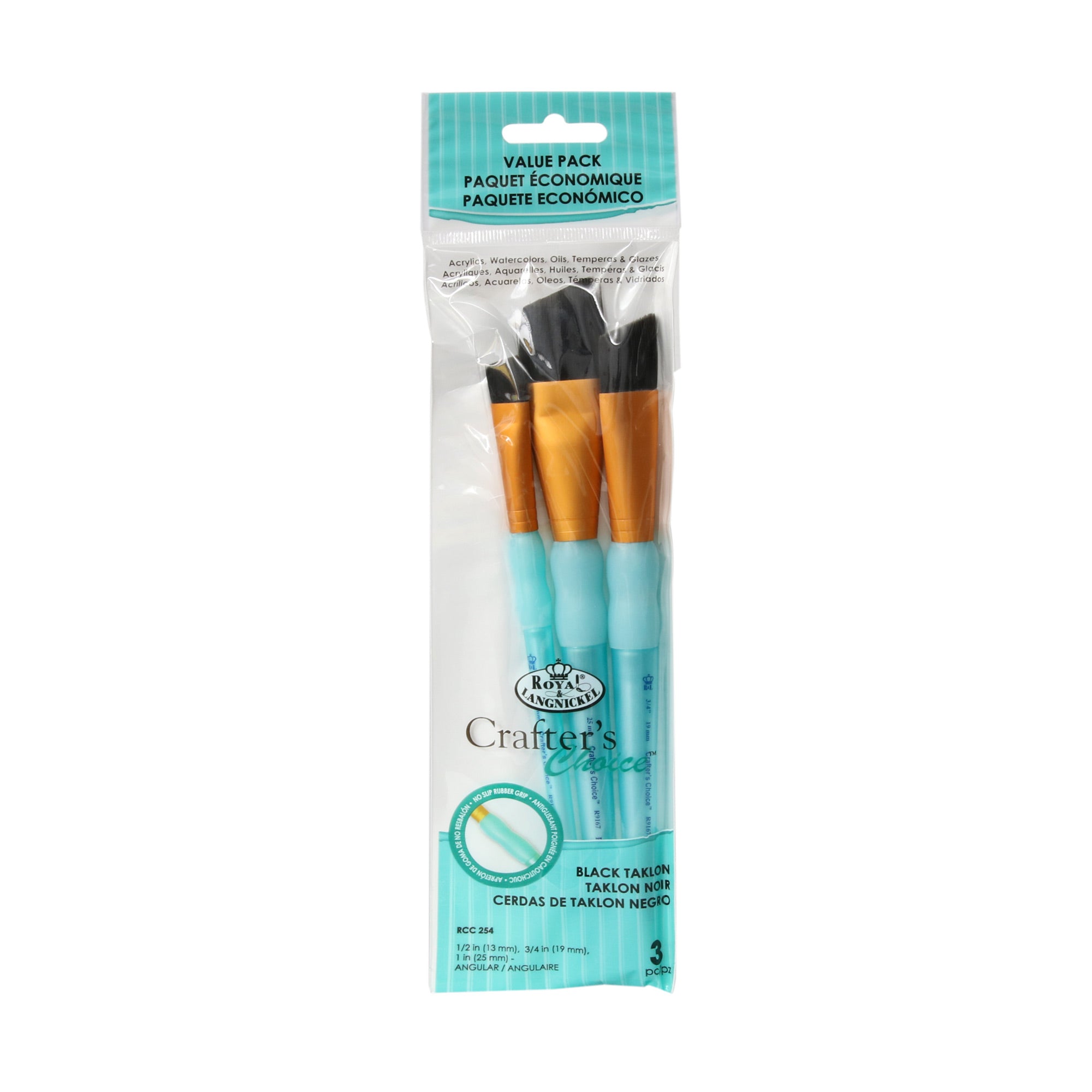 3 Pack Black Taklon Angular Paint Brushes for Acrylic, Oil & Watercolor Painting - Perfect for Artists, Hobbyists & DIY Projects