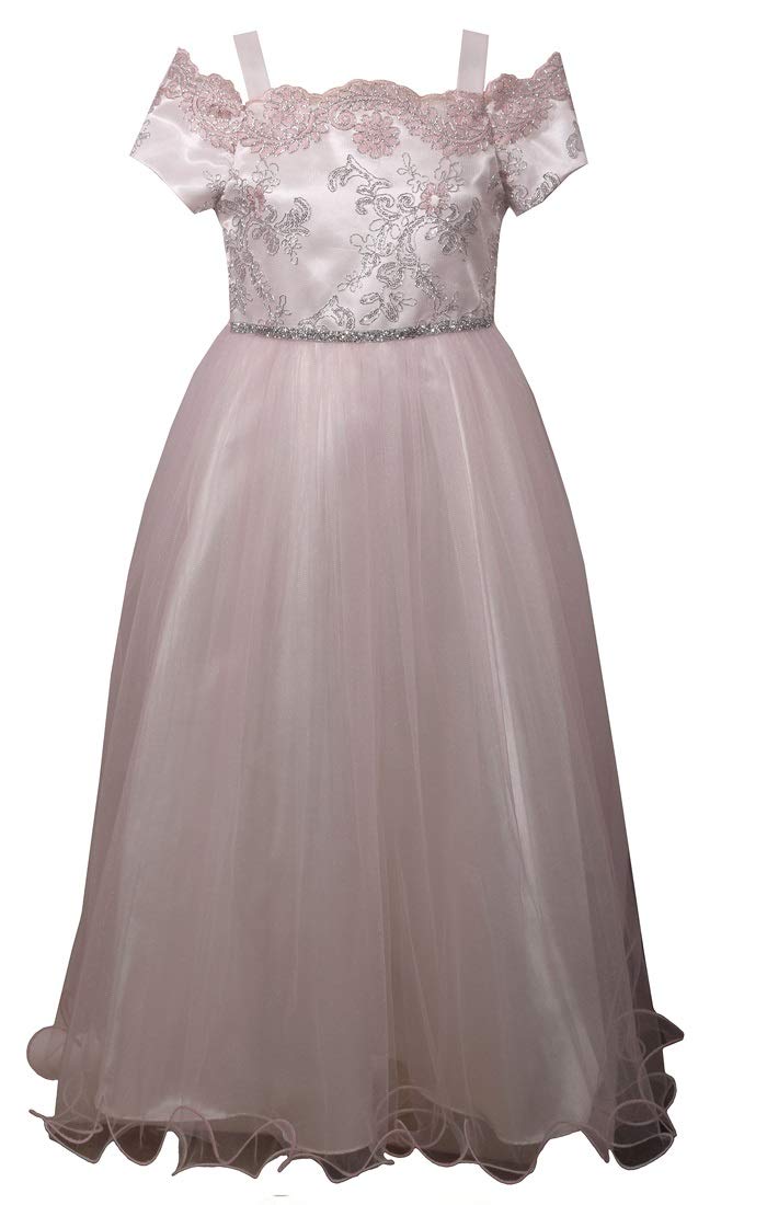 Bonnie Jean Girls Prom Dress - Pink Cold Shoulder Ball Gown for Special Occasions