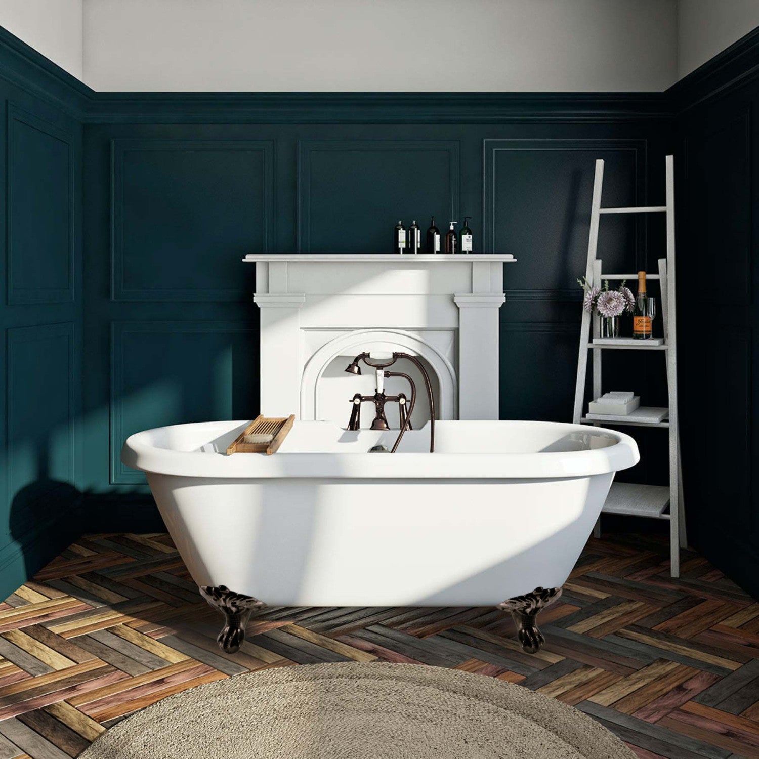 67 Inch Acrylic Oval Double Ended Clawfoot Bathtub with 7 Inch Faucet Drillings - Glossy White/Oil Rubbed Bronze - Perfect for Luxury Bathrooms & Spa Retreats