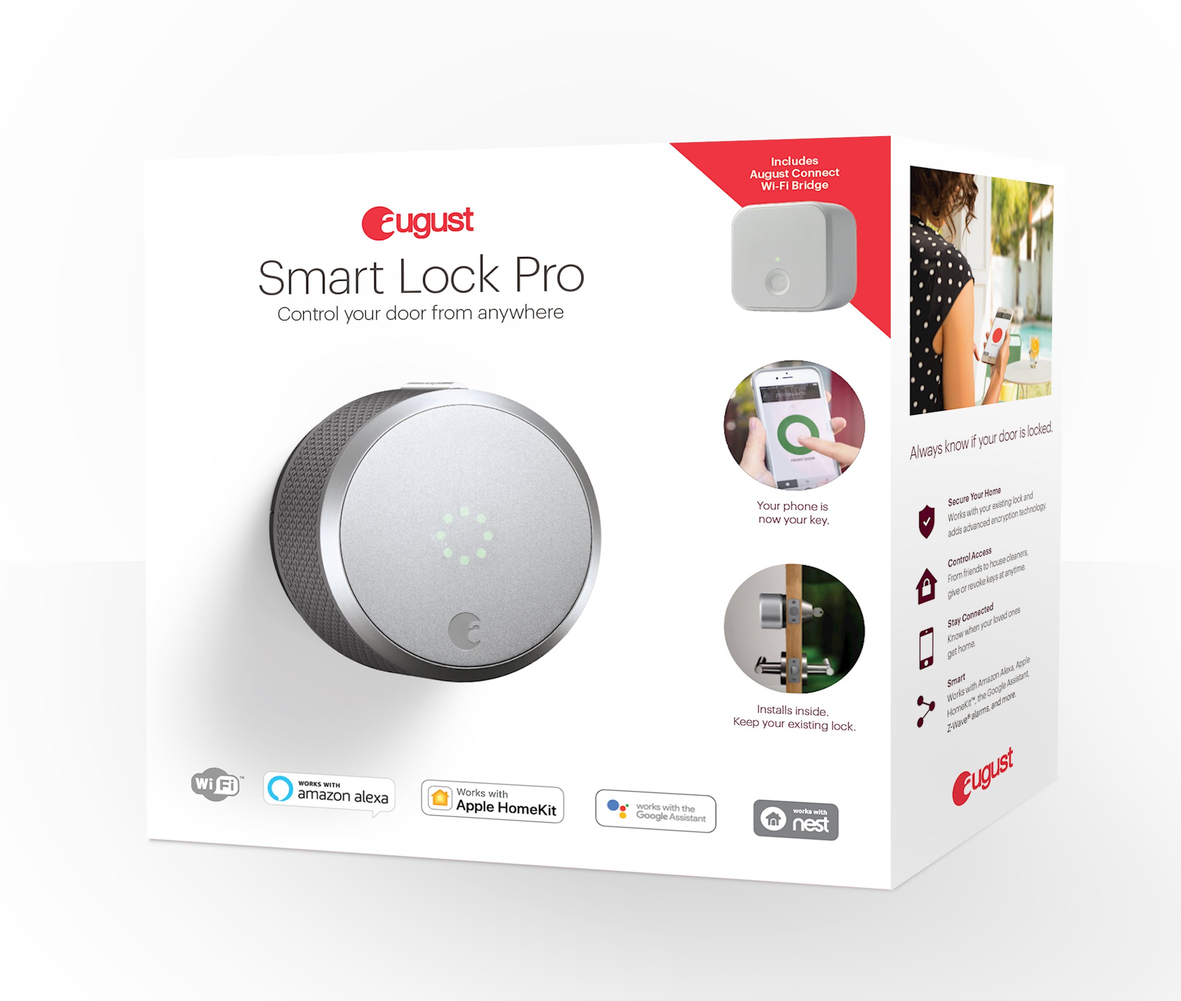 August Home Smart Lock Pro with Connect Hub - Secure Keyless Entry Wi-Fi Smart Lock - Compatible with Alexa & Google Assistant - Silver - Perfect for Home, Office & Vacation Rentals