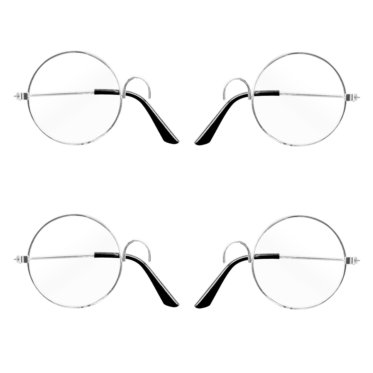 Bbiamsleep 4-Piece Miniature Metal Monocle Set - Single Lens Eyeglasses for Mini Costumes & Cosplay Accessories (Silver) - Perfect for Steampunk, Victorian, and Halloween Costume Parties