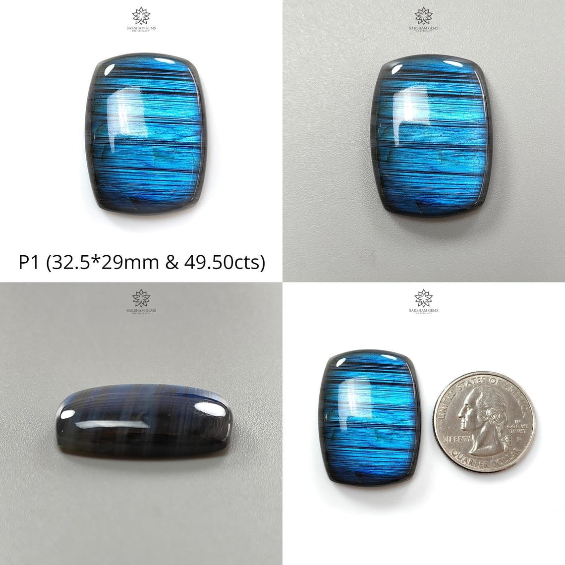 Natural Blue Labradorite Gemstone Cabochon - Untreated Cushion Shape (1pc) for Jewelry Making, Pendants & Wire Wrapping - Healing Crystal for Meditation & Energy Work
