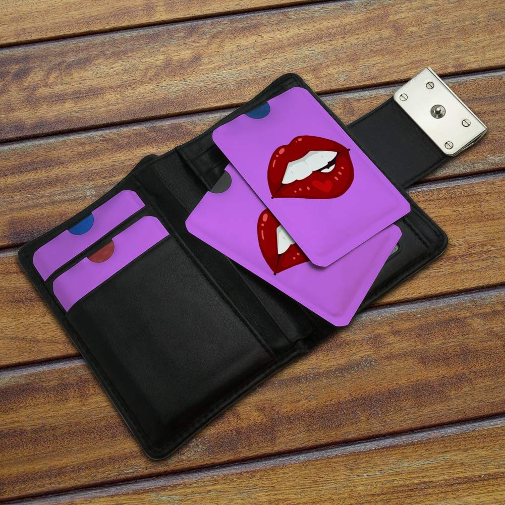 Seductive Luscious Bite Lip Design RFID Blocking Credit Card Holder - Set of 4 Card Protectors for Wallet & Purse - Stylish & Secure for Travel, Shopping & Daily Use