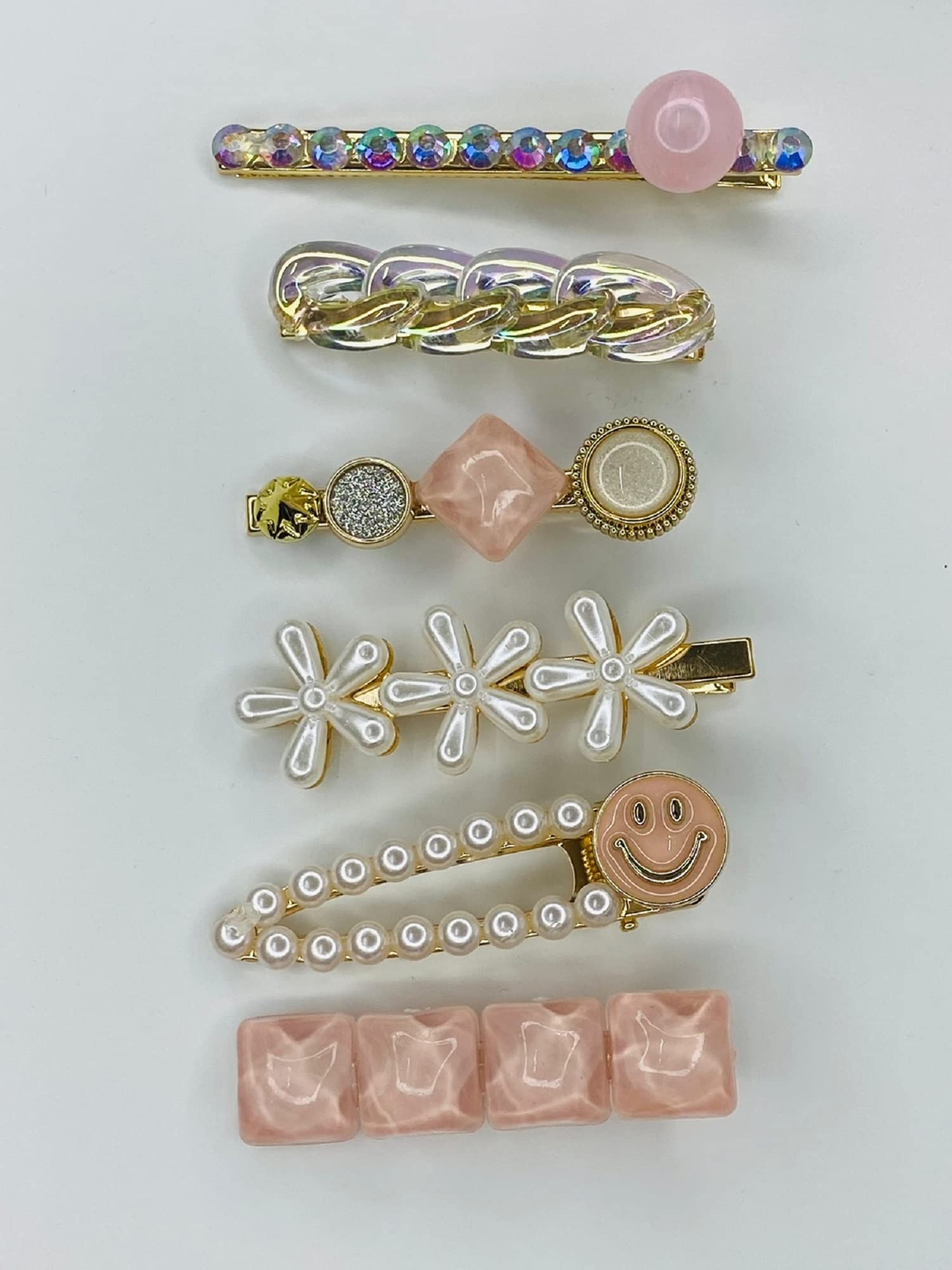 COSMOS STAR™ Korean Style Acrylic Hair Clips - White Pearl & Pink Stone Barrettes for Women, Girls Hair Accessories | Wedding, Party, Office & Daily Use Hair Styling Tools