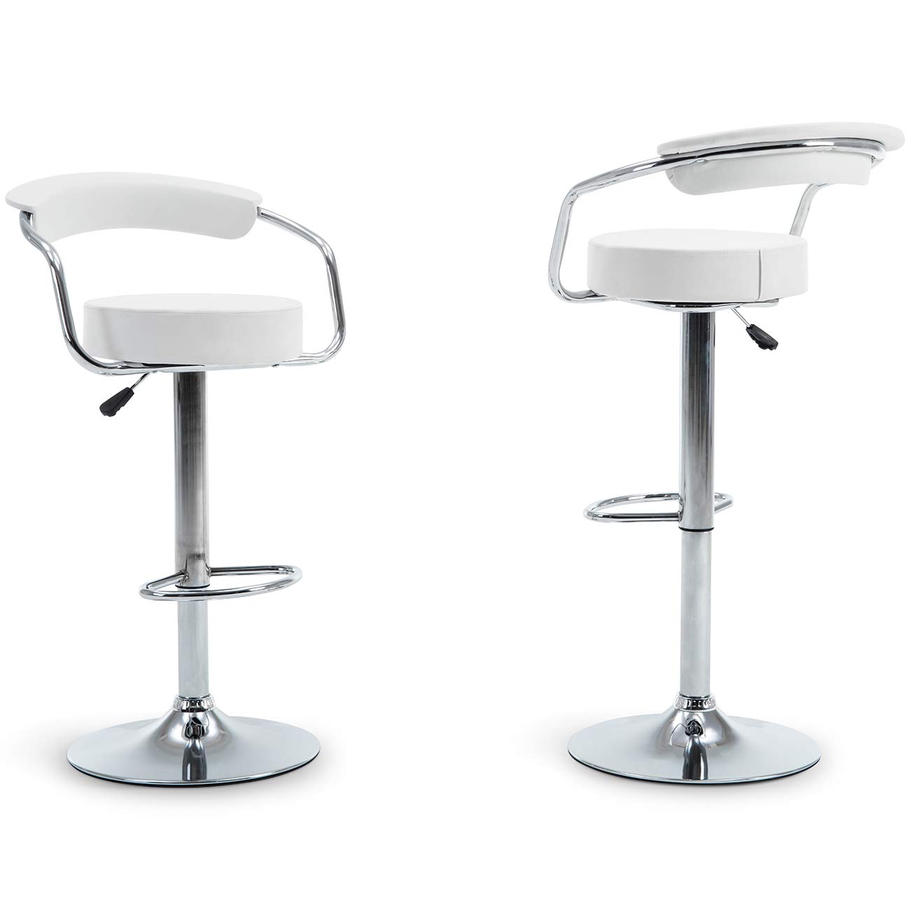 BELLEZE Retro Faux Leather Bar Stools Set of 2 - Adjustable Height Swivel Counter Stools for Kitchen Island, Breakfast Bar, or Pub - Modern Dining Chairs with Vintage Design - Perfect for Home, Cafe, and Restaurant Use (White, Jaxon Style)