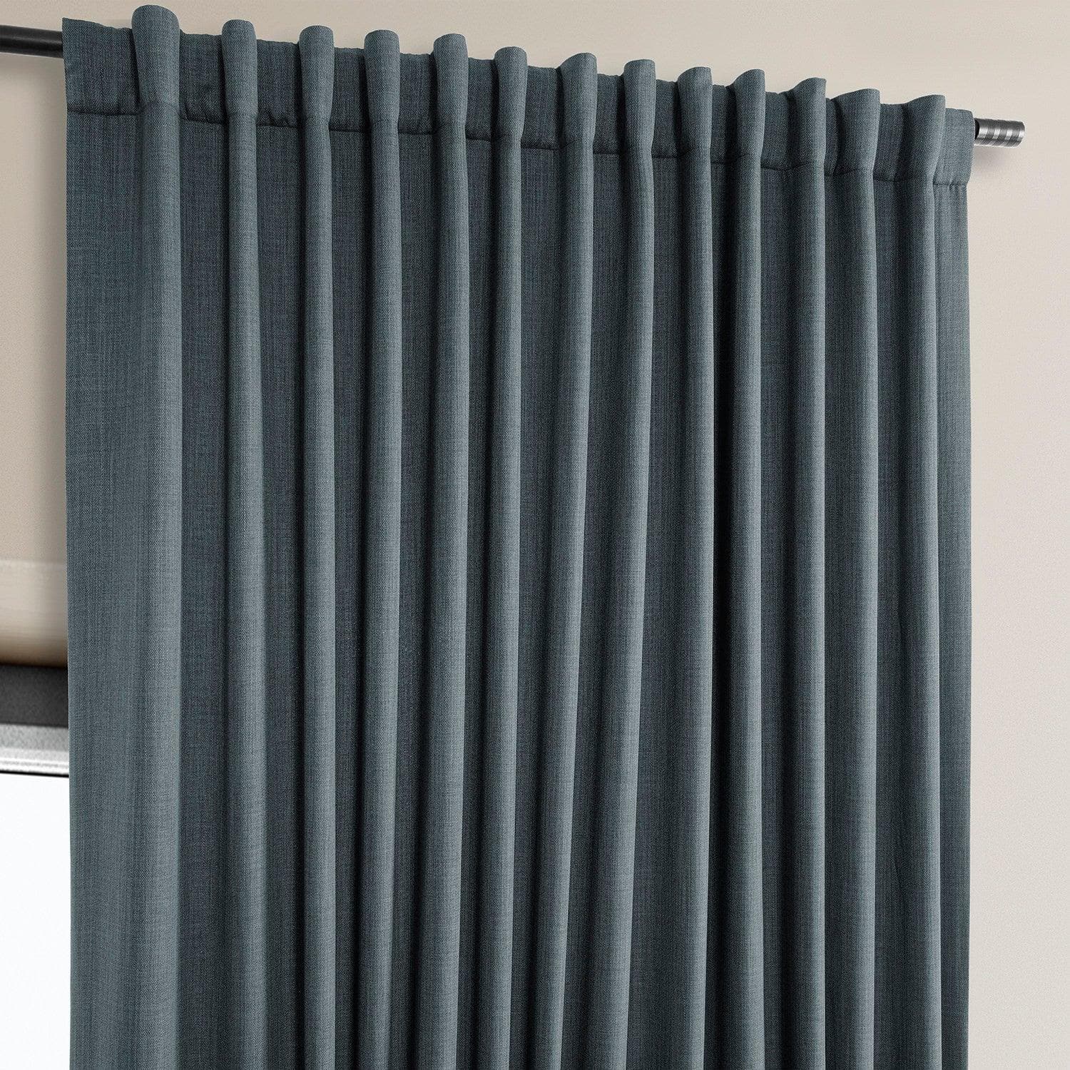 Reverie Blue Extra Wide Textured Faux Linen Blackout Curtains for Bedroom - Thermal Insulated Noise Reducing Window Drapes for Living Room & Nursery