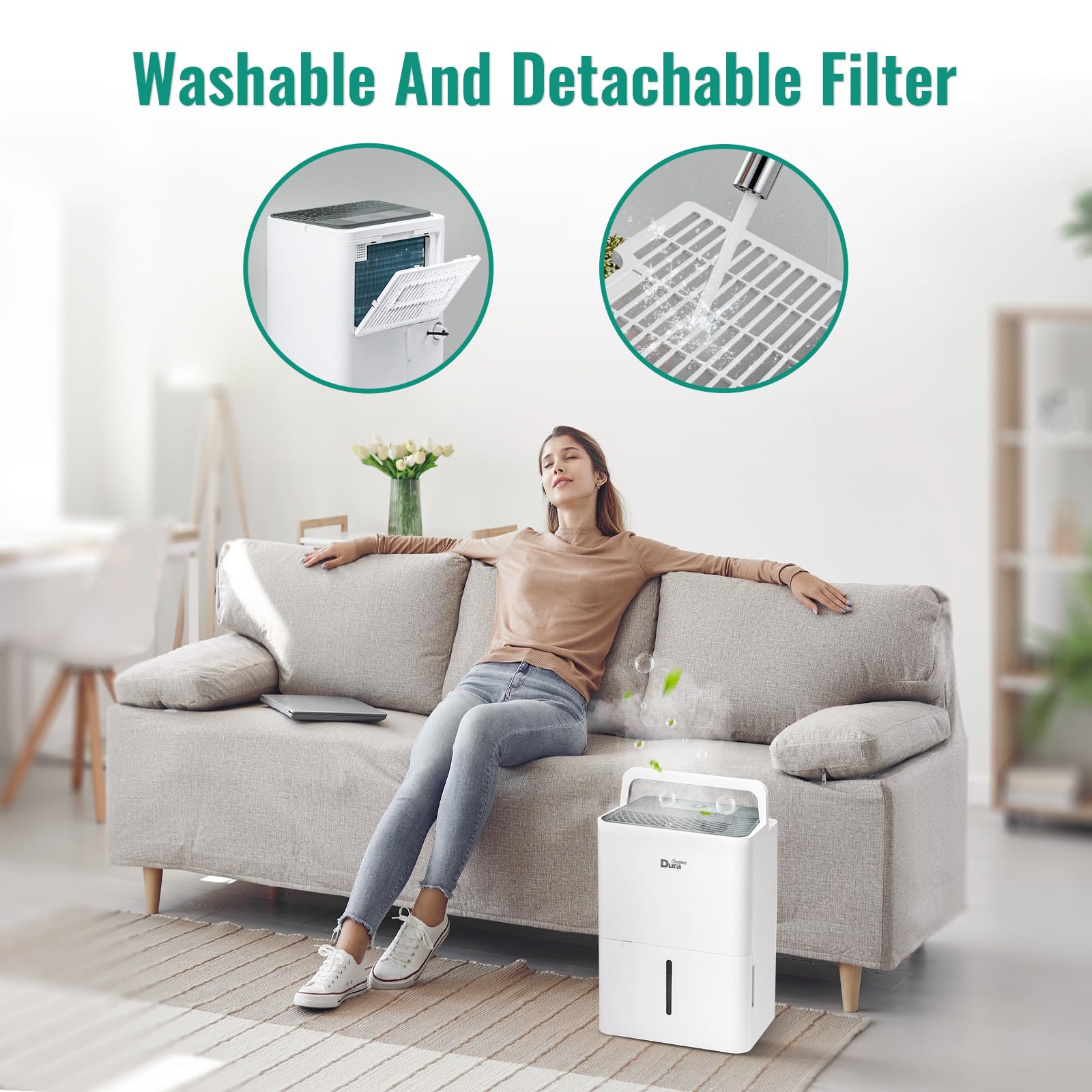 **DuraComfort 25 Pints Compact Dehumidifier for Bathroom, Bedroom, Closet, Kitchen, RV & Basement - Up to 1500 Sq.Ft with Drain Hose - White | Ideal for Moisture Control in Small Spaces & Travel Use**