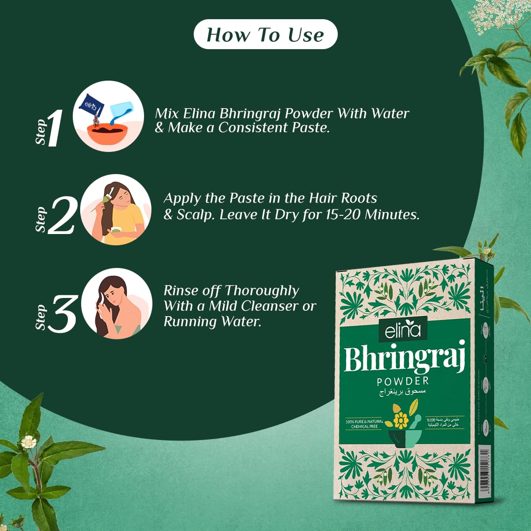 100% Pure Natural Elina Bhringraj Powder (Eclipta Alba) for Hair Growth & Conditioning - 100g | Ayurvedic Herbal Treatment for Thicker, Stronger Hair | Perfect for DIY Hair Masks & Scalp Treatments