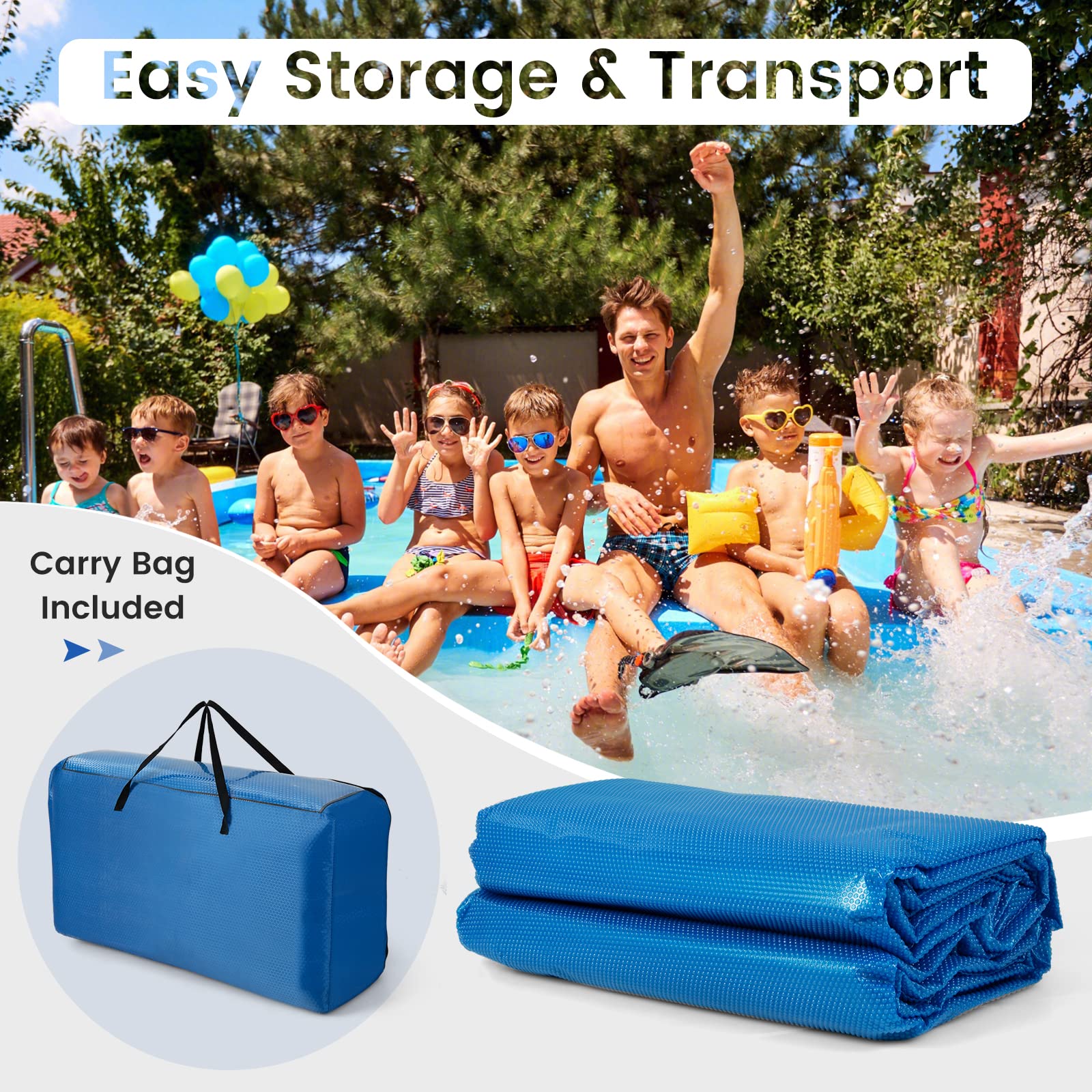 Goplus 20 x 40 FT Solar Pool Cover with Carrying Bag - Blue Bubble Thermal Blanket for In-Ground & Above-Ground Swimming Pools & Hot Tubs | UV Protection, Heat Retention, Energy Saving | Perfect for Backyard, Residential & Commercial Use