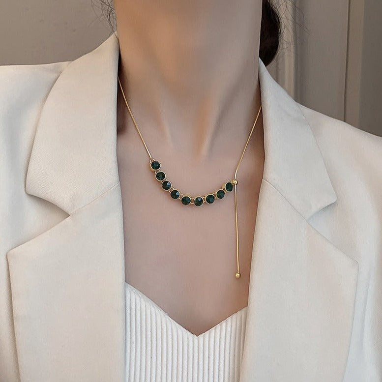 Dainty Green CZ Adjustable Chain Necklace | Elegant Jewelry for Women | Perfect for Parties, Weddings & Everyday Wear | HN2329