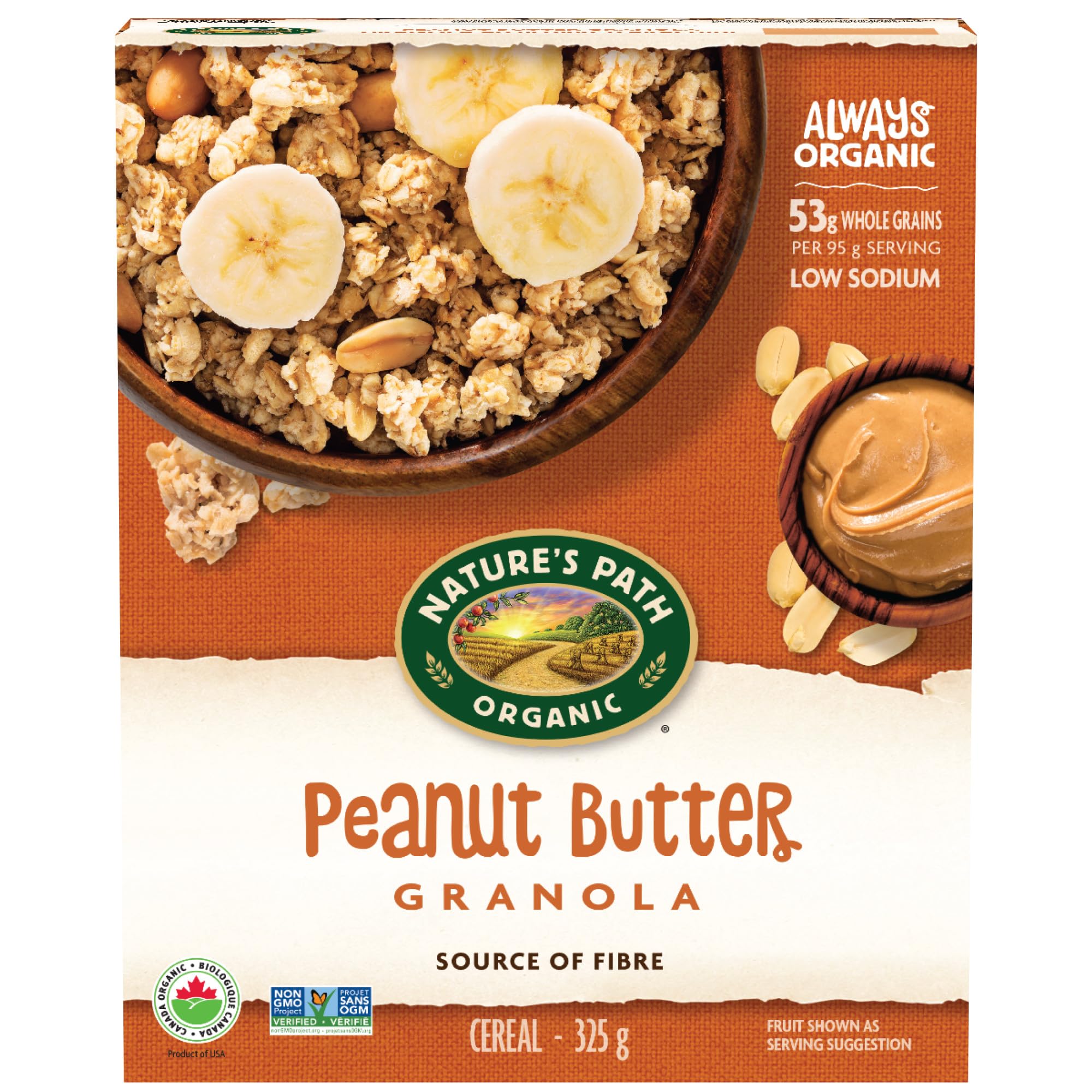 Organic Peanut Butter Granola by Nature's Path - Non-GMO, Gluten-Free Breakfast Cereal (325g Pack) | Perfect for Healthy Snacking, Yogurt Topping & On-the-Go Energy Boost