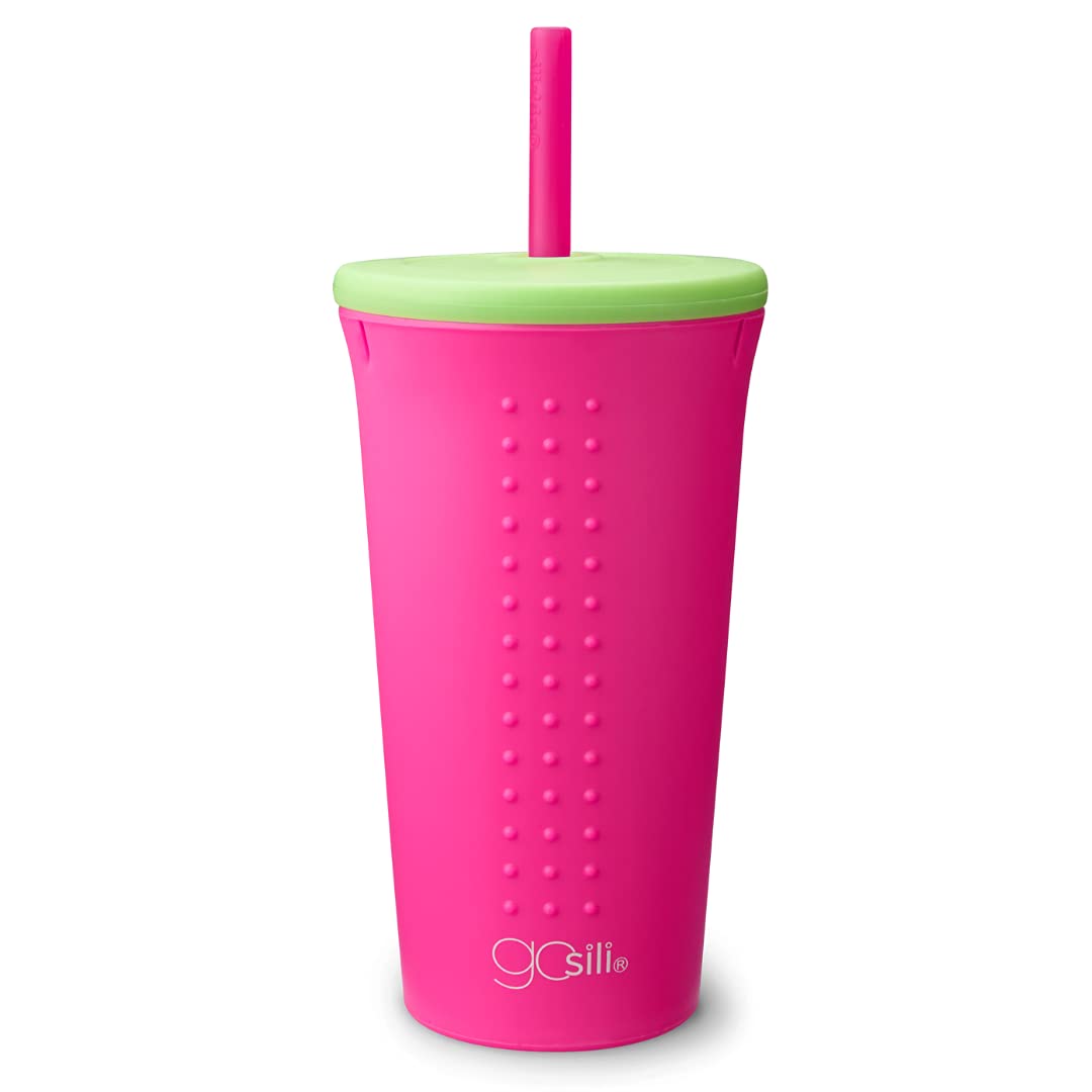 Eco-Friendly Reusable Silicone Straw Tumbler - 16oz BPA-Free, Dishwasher Safe Water Bottle for Travel, Gym & Office - Watermelon Color