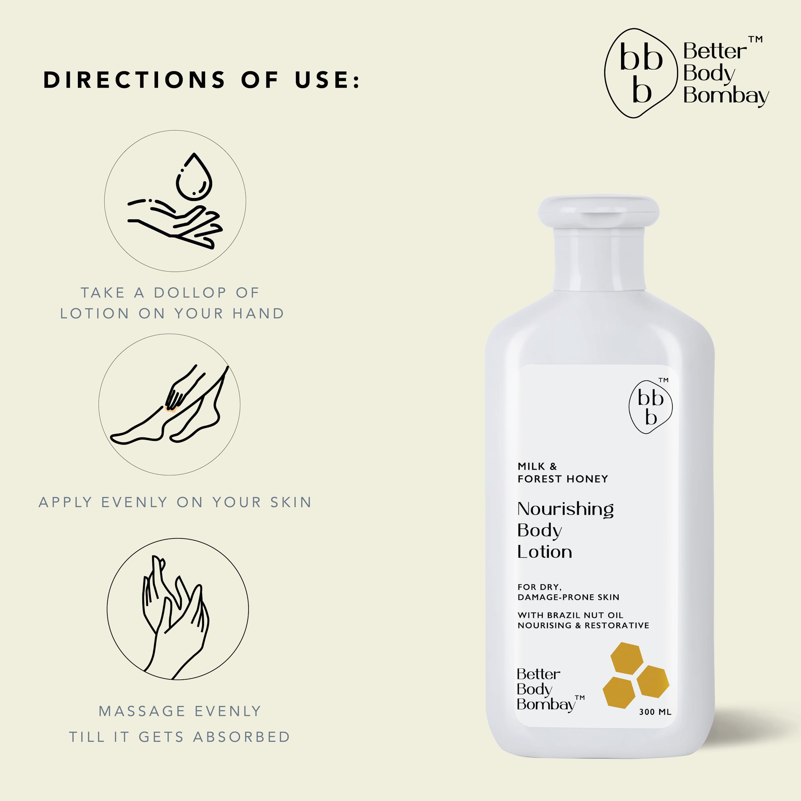 BBB Better Body Bombay Milk & Forest Honey Nourishing Body Lotion for Normal to Dry Skin - Hydrating & Moisturizing Daily Care - Pack of 2 (Perfect for Home, Office & Travel Use)