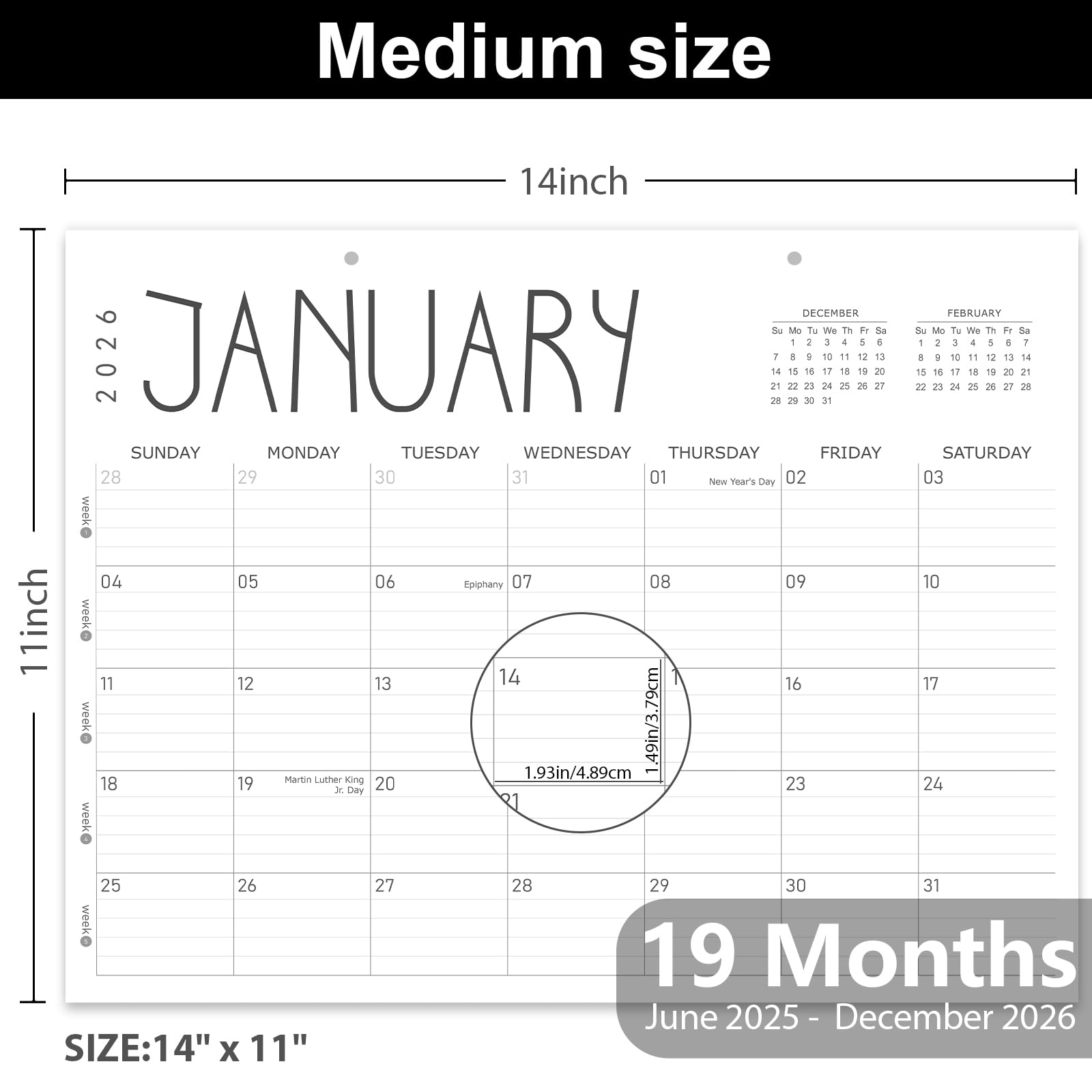 GuassLee 2025-2026 19-Month Academic Planner Calendar | June 2025 - December 2026 Wall/Desk Calendar | 14