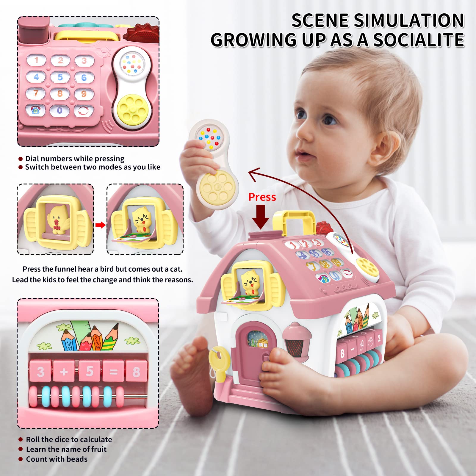 Montessori Toys for 1 Year Old Girls - 8-in-1 Musical Learning House Baby Toy for 6-18 Months | Educational Toddler Toys for 1-2 Year Olds | Perfect Birthday Gift for Girls | Great for Early Learning & Indoor Playtime