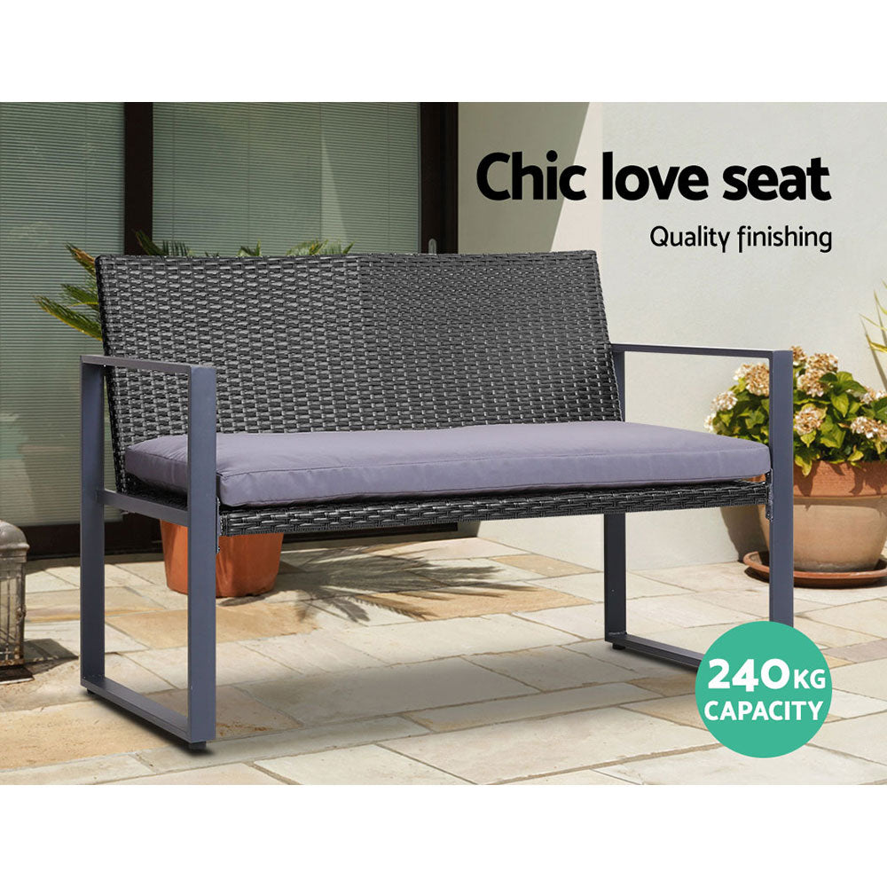 4-Piece Outdoor Rattan Sofa Set with Glass Top Table and Chairs - Black Patio Furniture for Garden, Poolside, and Backyard Relaxation
