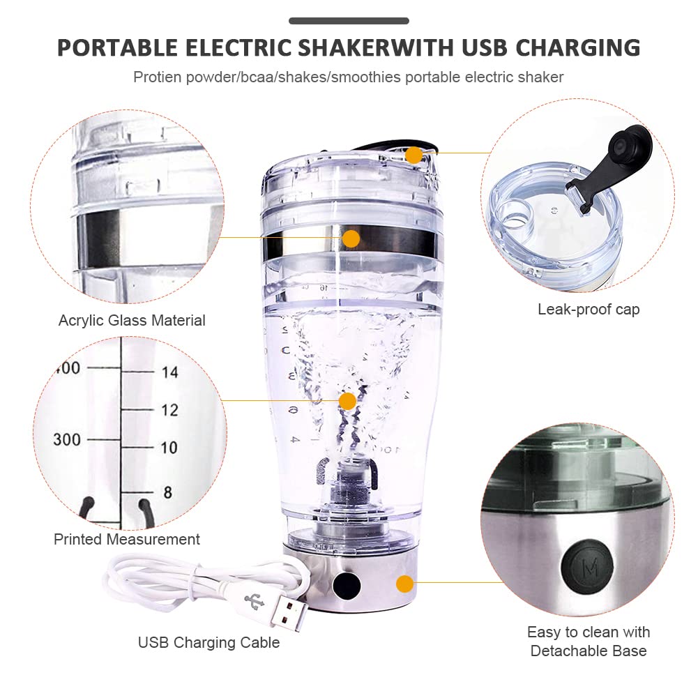 Ziurmut Automatic Stirring Cup - Electric Acrylic Shaker Bottle with Vortex Mixing Technology | Portable Rechargeable Protein Shaker for Smoothies, Meal Replacement & Workout Drinks | Perfect for Gym, Office & Travel Use
