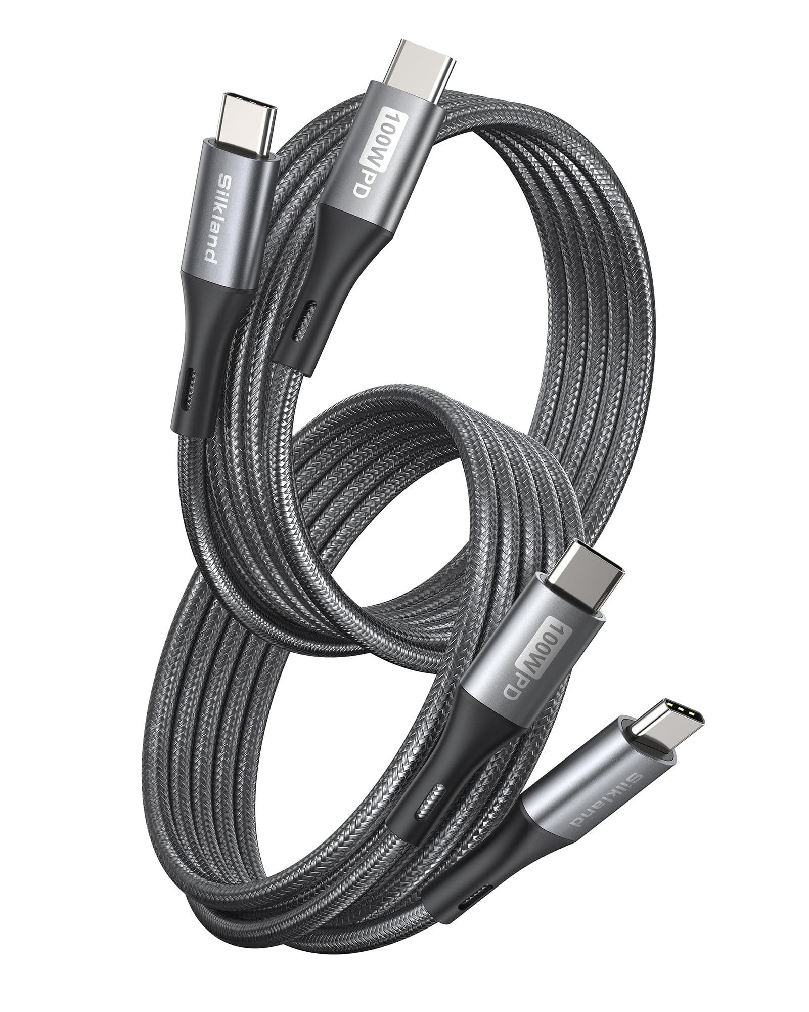 Silkland 2-Pack 6.6ft USB C to USB C Cable 100W Fast Charging - PD QC 3.0 Type C Charger Cord for iPhone 15, Samsung Galaxy S23/S22 Ultra, Google Pixel, iPad Air 4, iPad Pro 2021, MacBook Air - Perfect for Home, Office & Travel Charging