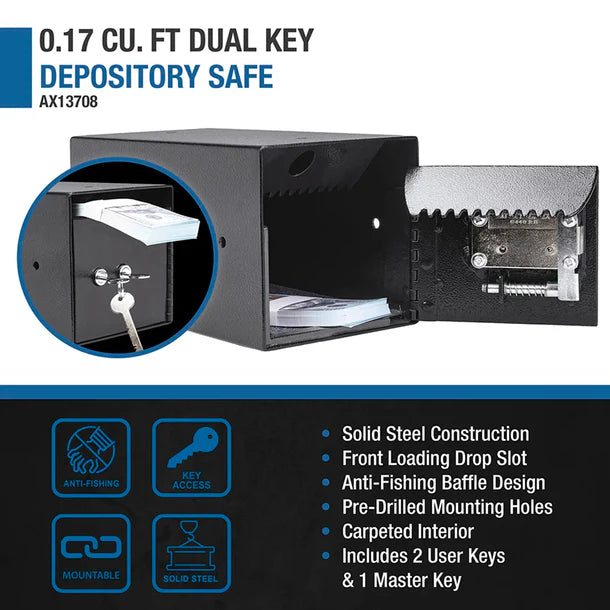 Barska AX13708 Dual Key Under Counter Safe - Secure Cash, Jewelry & Valuables for Home, Office & Retail Use