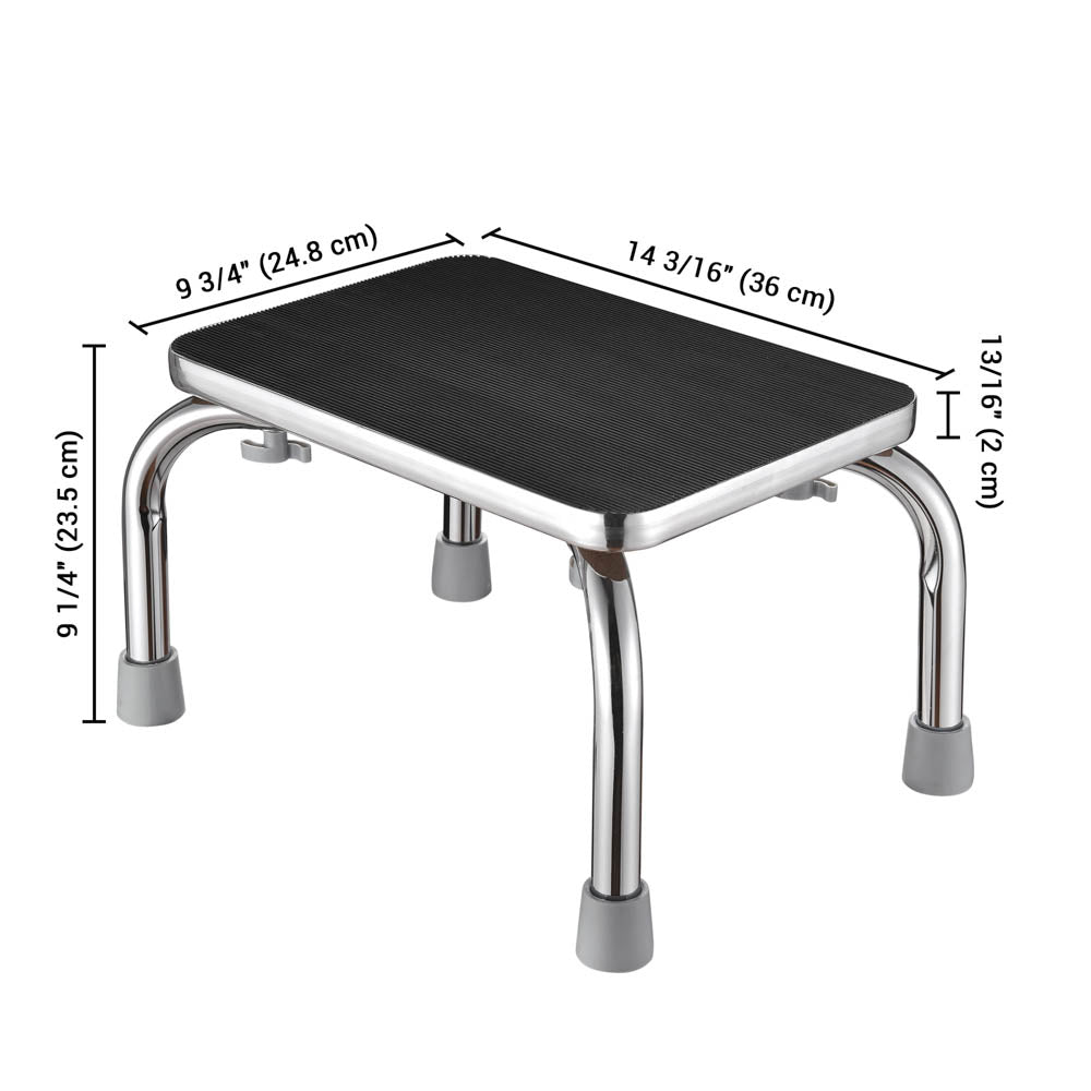TheLAShop Chrome Steel Step Stool - 16x13x9 Inches, Heavy Duty Kitchen & Bathroom Step Ladder, Non-Slip Safety Stool for Home, Office, and Garage Use