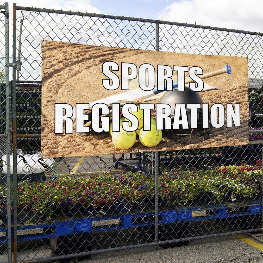 Custom Vinyl Banner 60x144 Inches - Weatherproof Outdoor Sports Registration Sign with 10 Grommets | Perfect for Advertising, Events, Yard Signs & Industrial Use | Durable Blue Printing for Sports Teams & Business Promotion