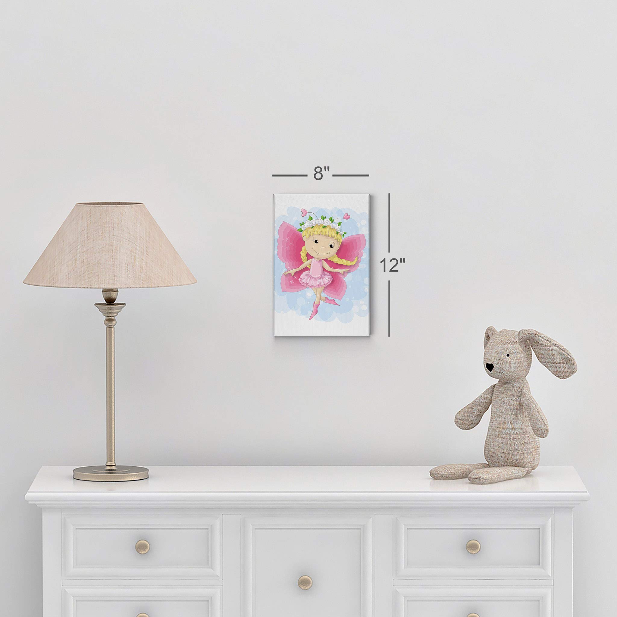 Cute Blonde Pink Dressed Fairy Girl Canvas Print - Smile Art Design - 40x30 Inches - Nursery Wall Art, Kids Room Decor, Baby Room Decoration - Ready to Hang, Made in USA - Perfect for Bedrooms, Playrooms & Gift Ideas